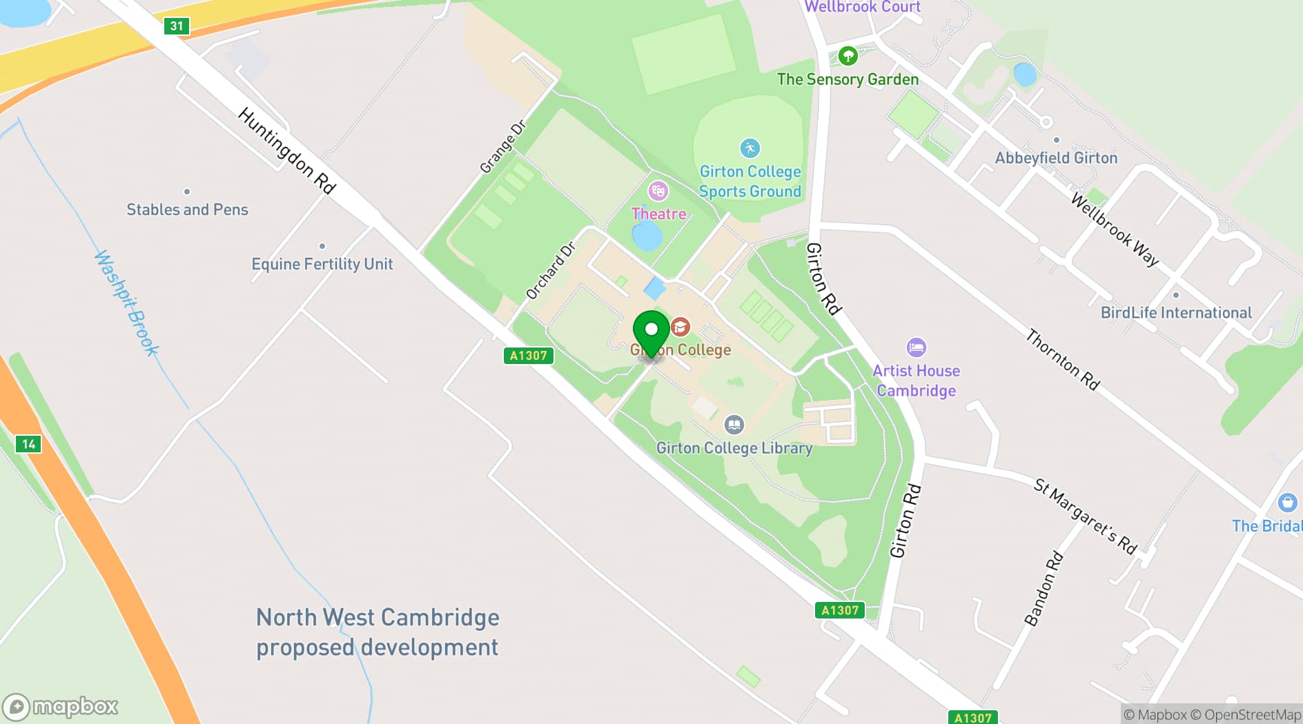 Map showing Girton College