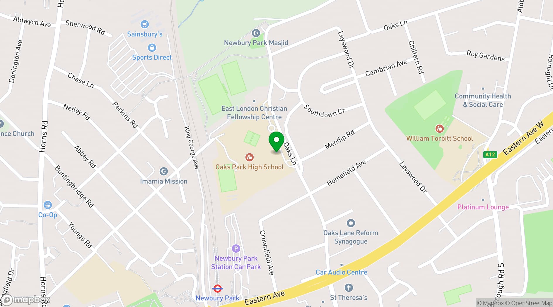 Map showing Oaks Park High School