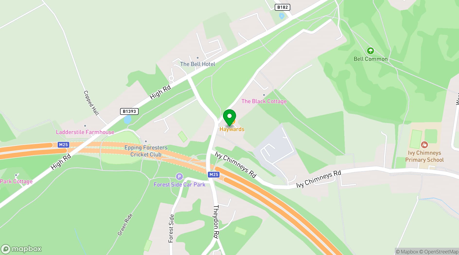 Map showing Haywards