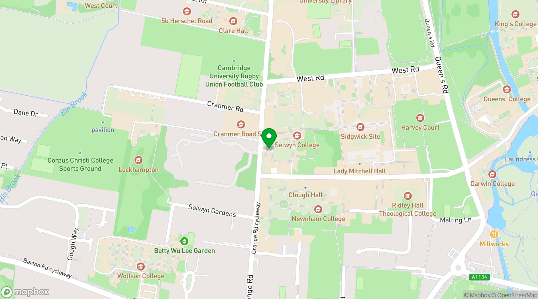 Map showing Selwyn College