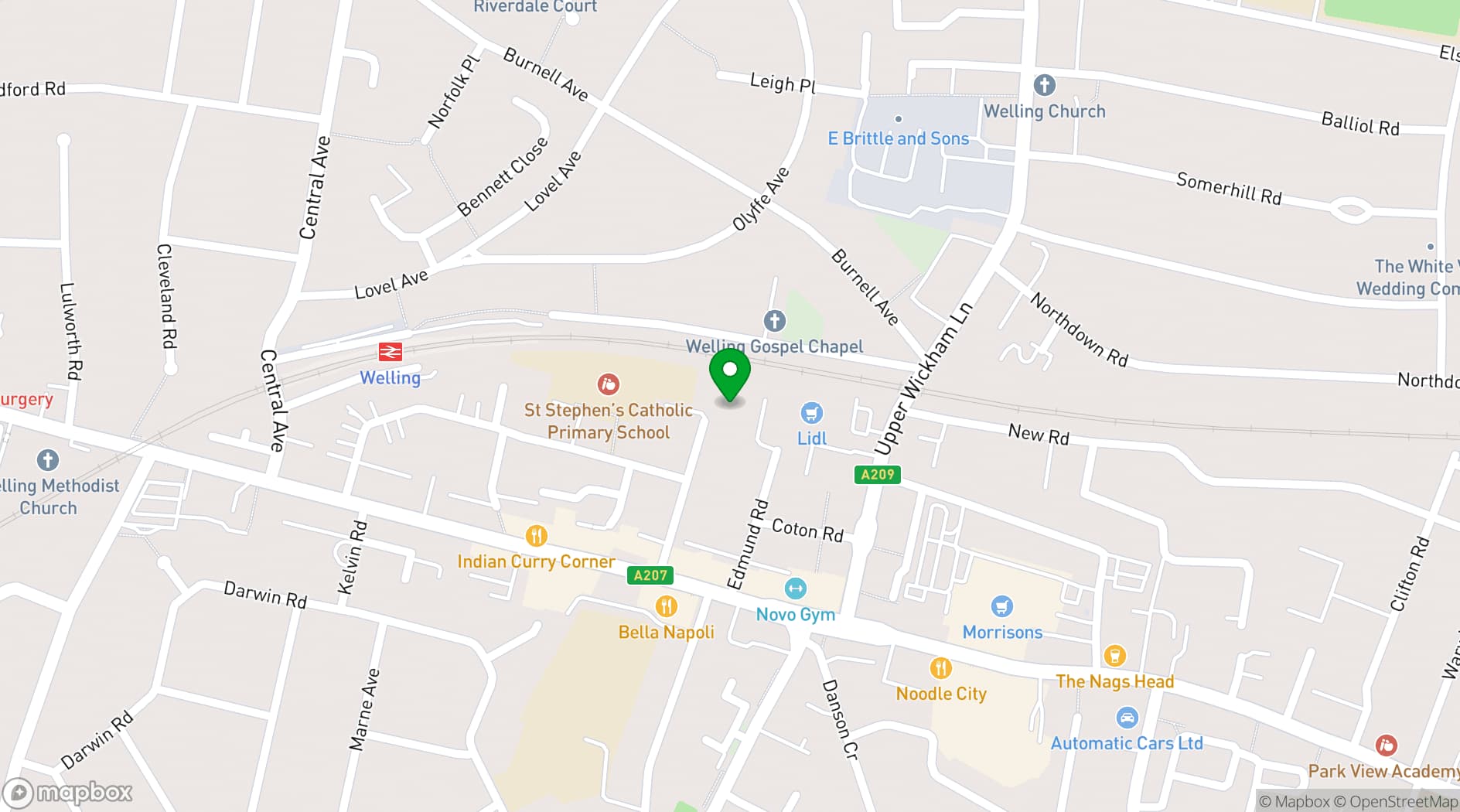 Map showing Welling Church Hall