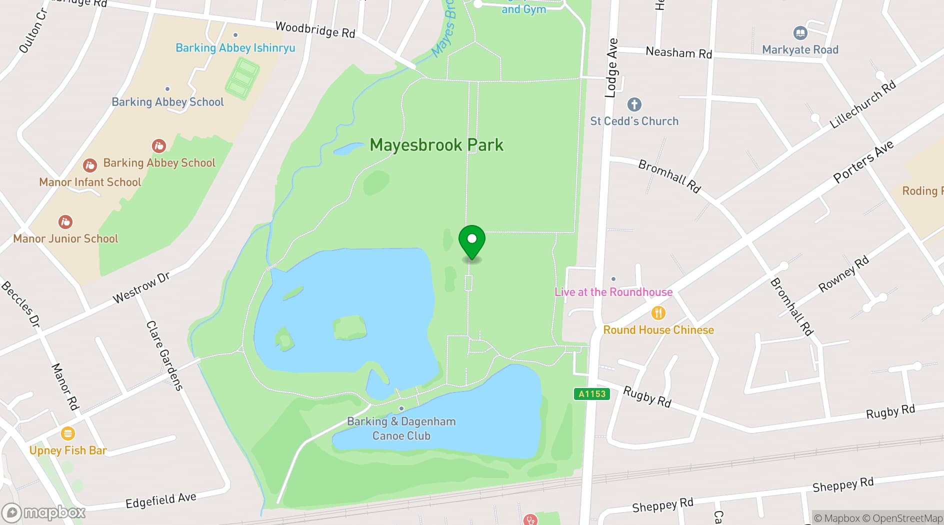 Map showing Mayesbrook Park