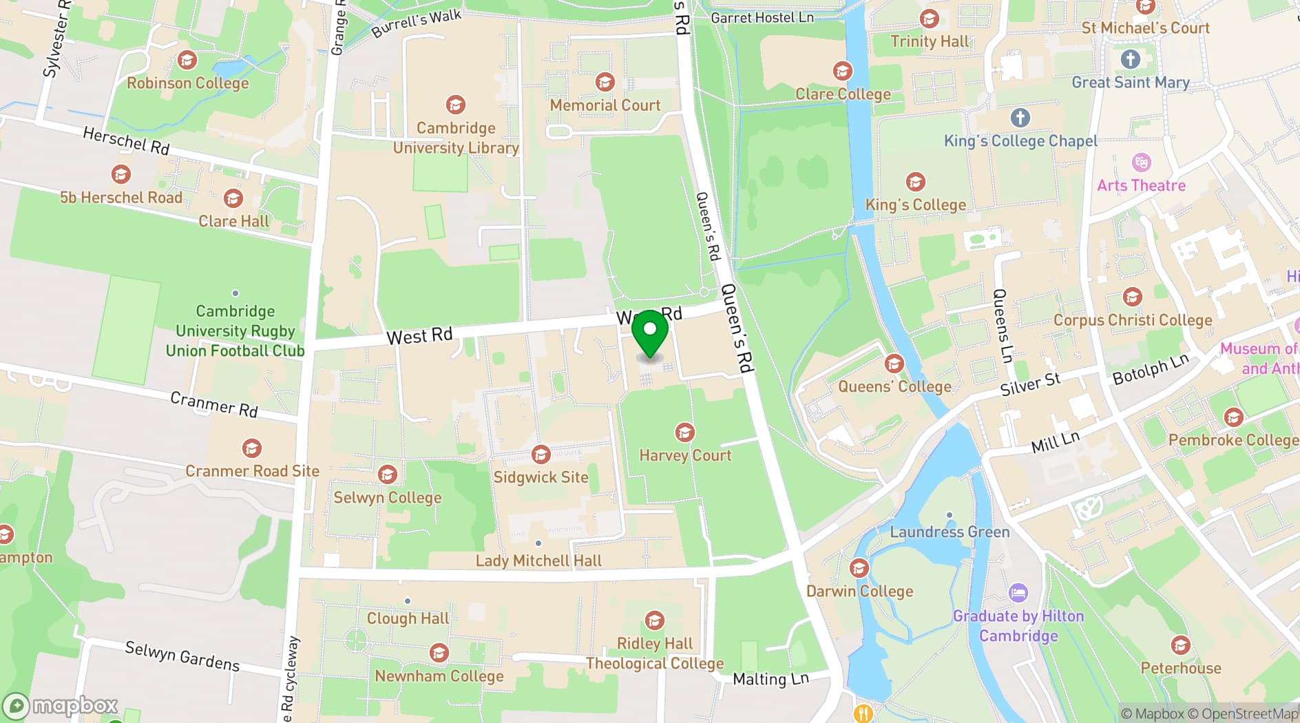 Map showing Harvey Court - Gonville and Caius College