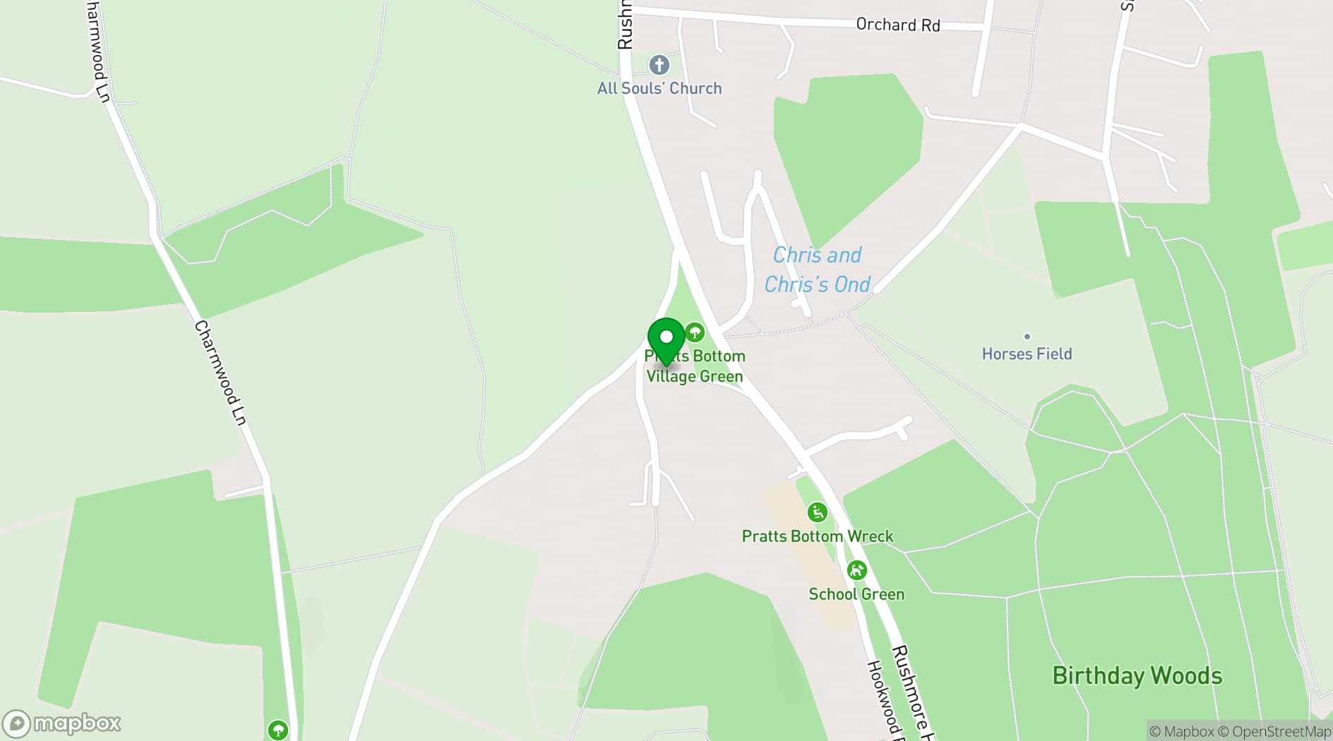 Map showing Pratts Bottom Village Hall