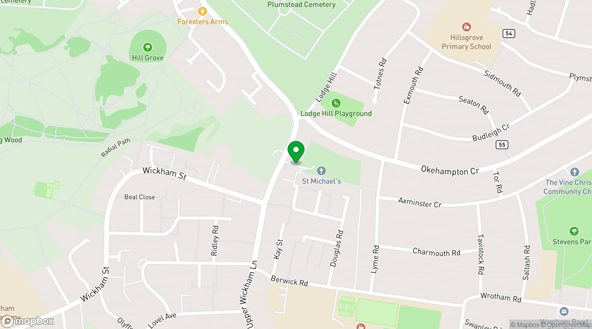 Map showing St Michael East Wickham Church Hall