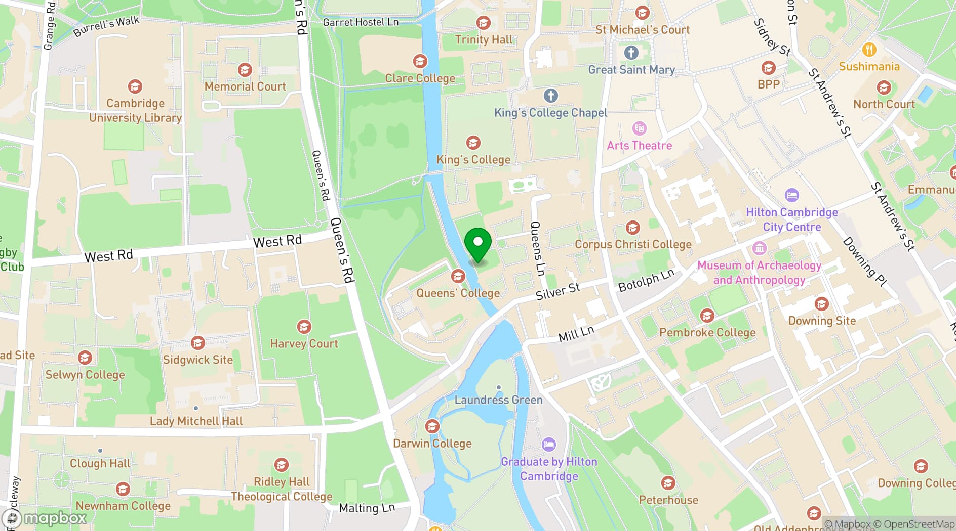 Map showing Queens' College
