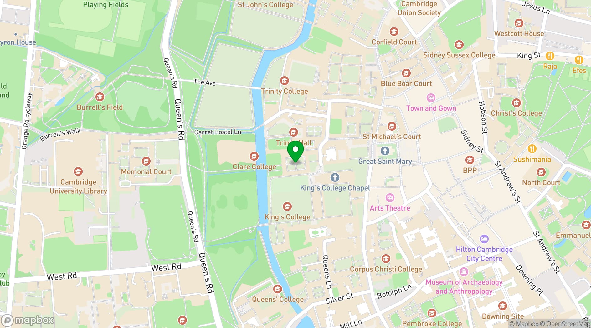 Map showing Clare College