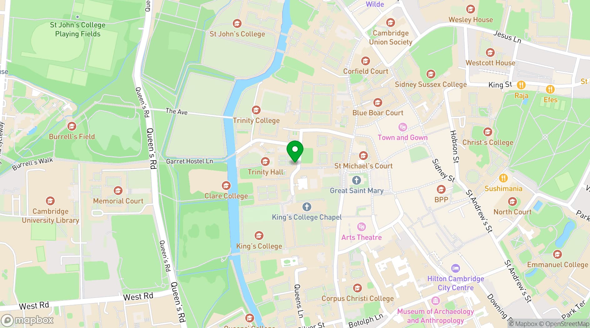 Map showing Trinity Hall
