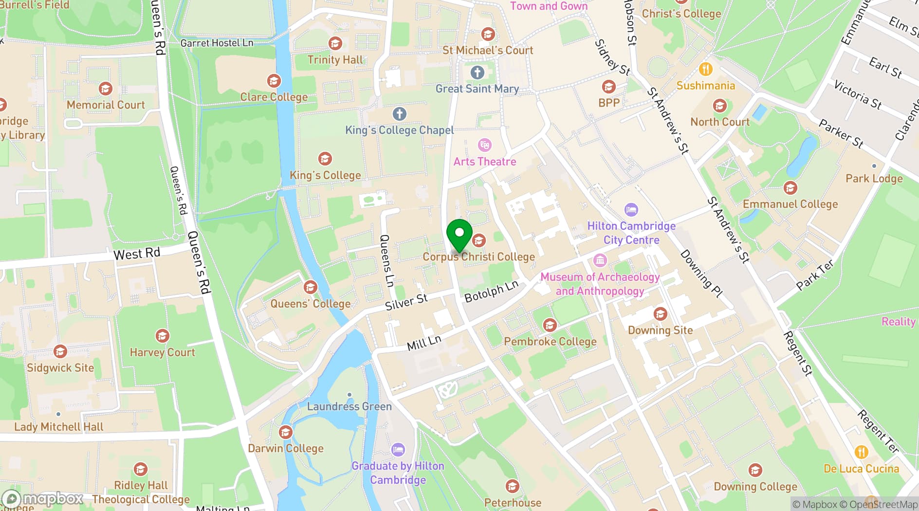 Map showing Corpus Christi College