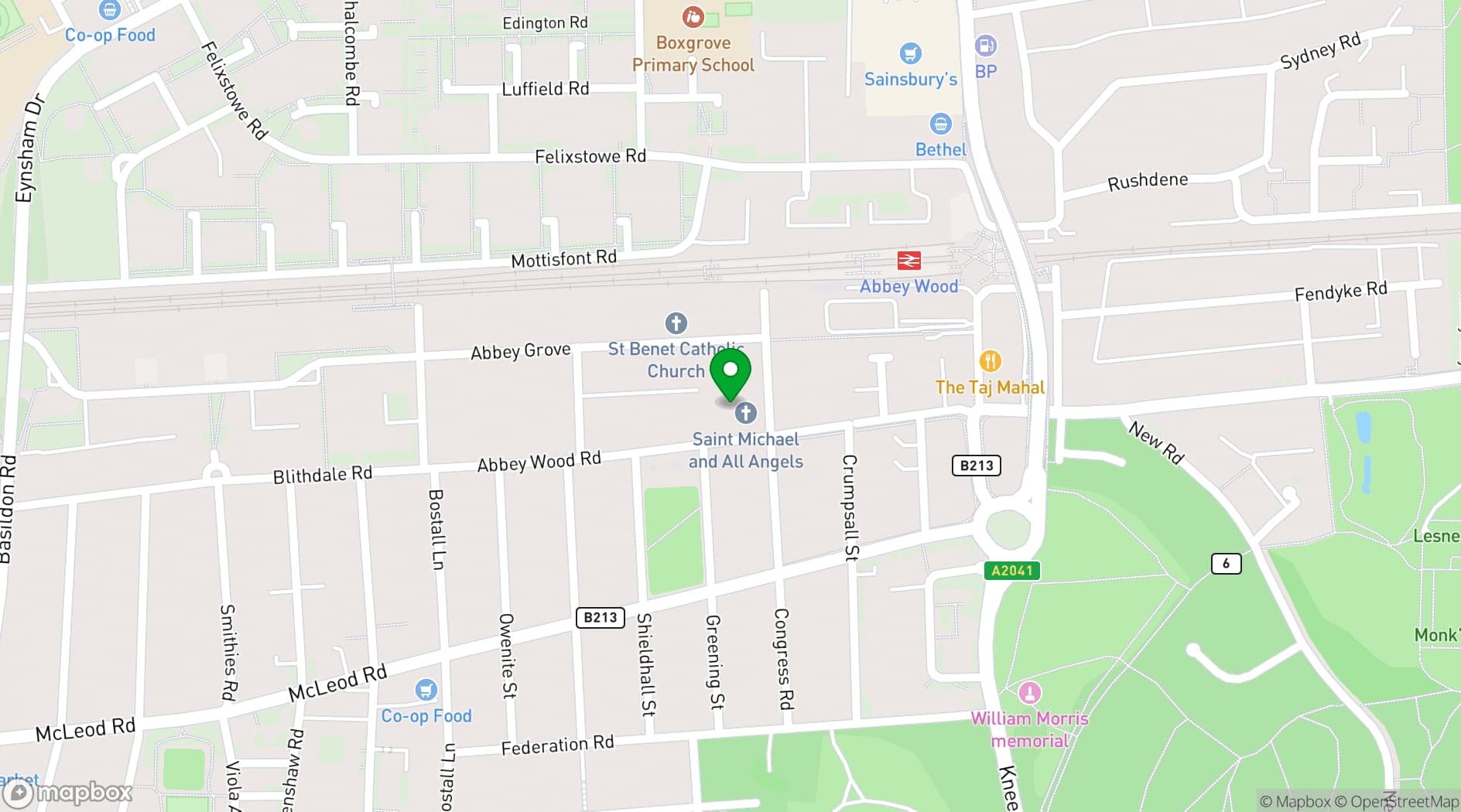 Map showing St Michael & All Angels Church