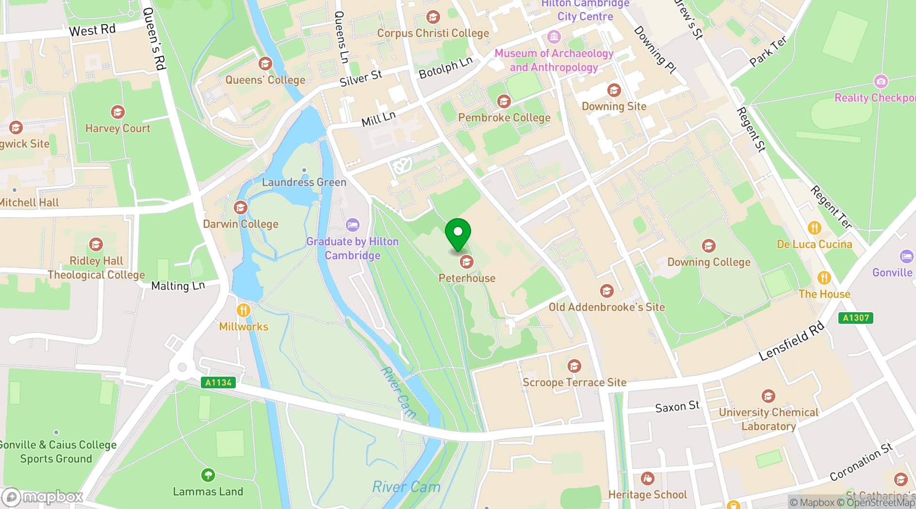 Map showing Peterhouse