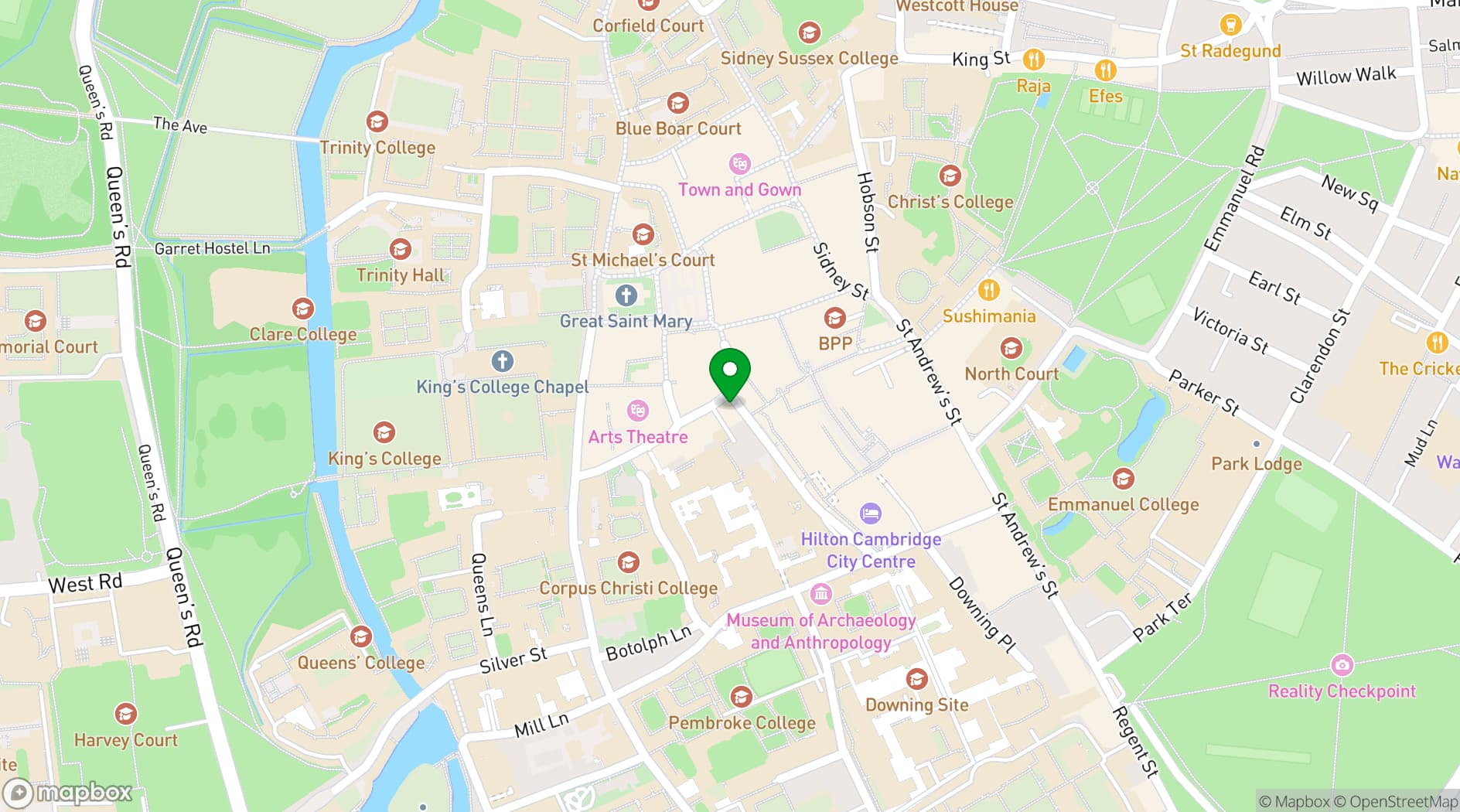 Map showing Cambridge Corn Exchange