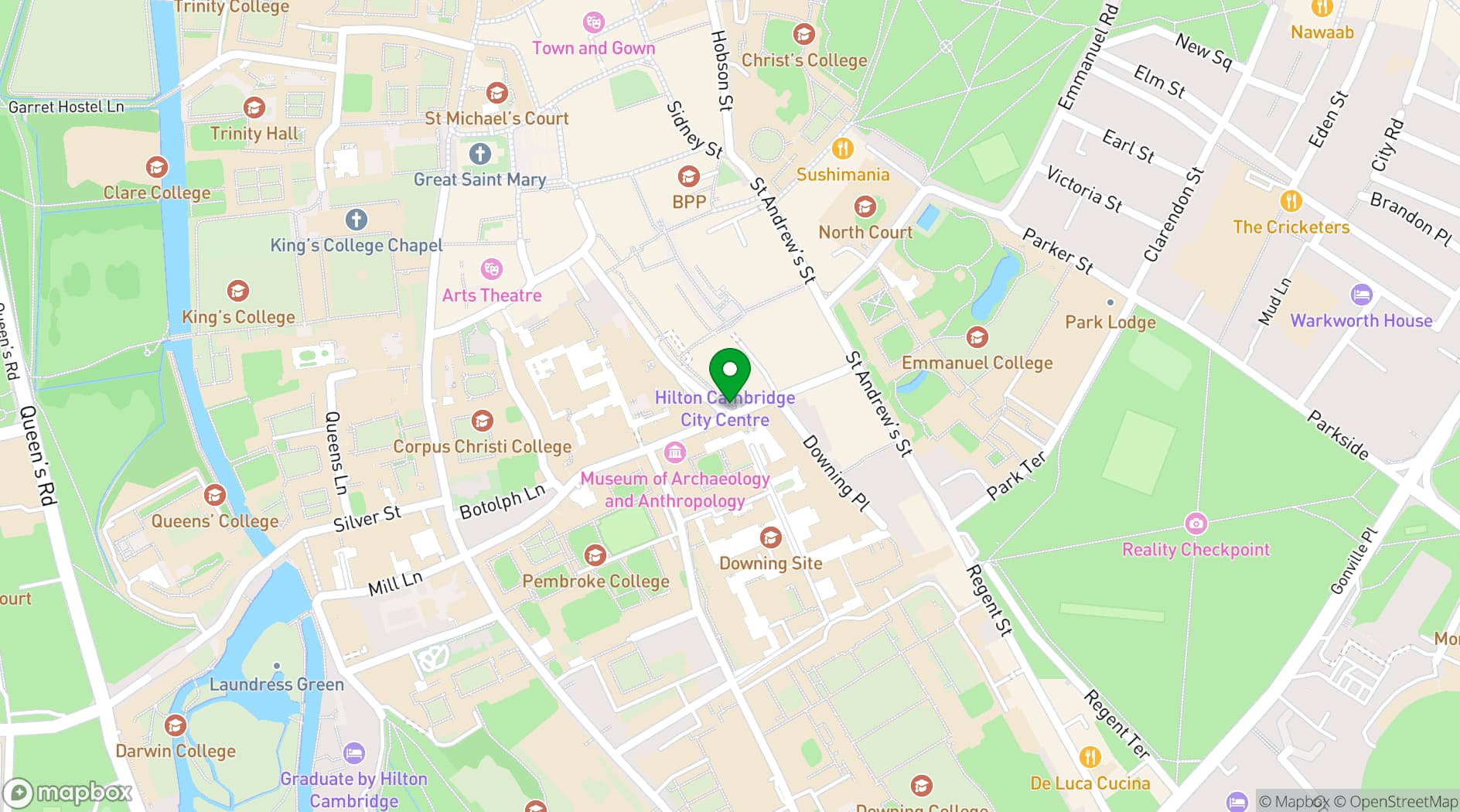 Map showing Hilton Cambridge City Centre