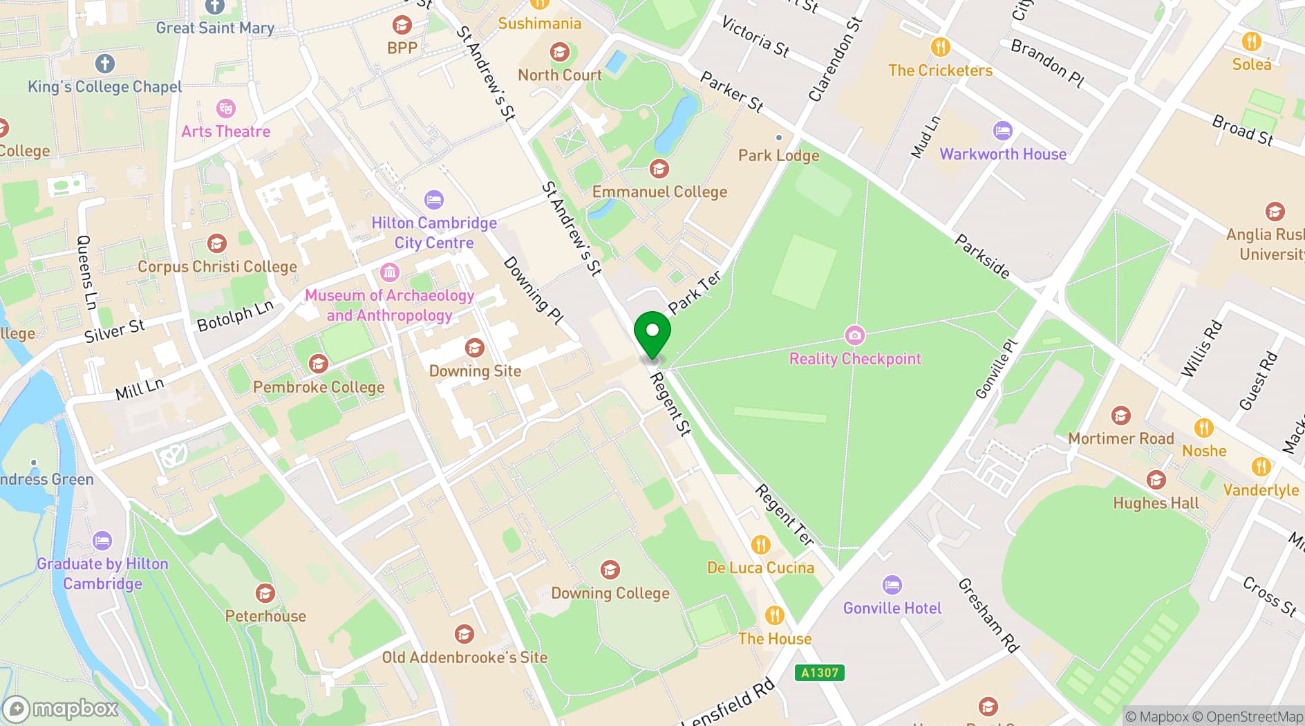 Map showing University Arms Cambridge