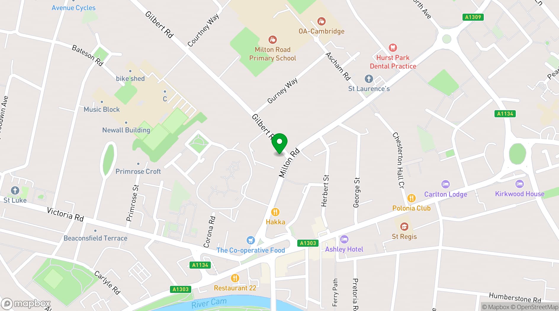 Map showing The Fellows House Cambridge