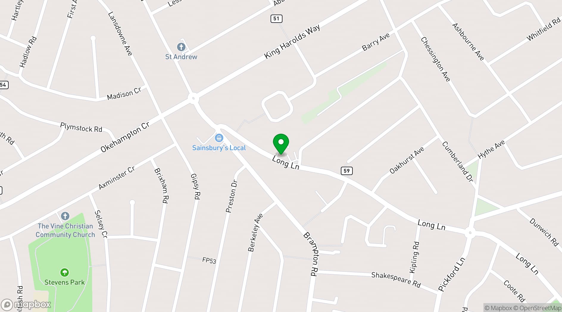 Map showing St Thomas More Hall