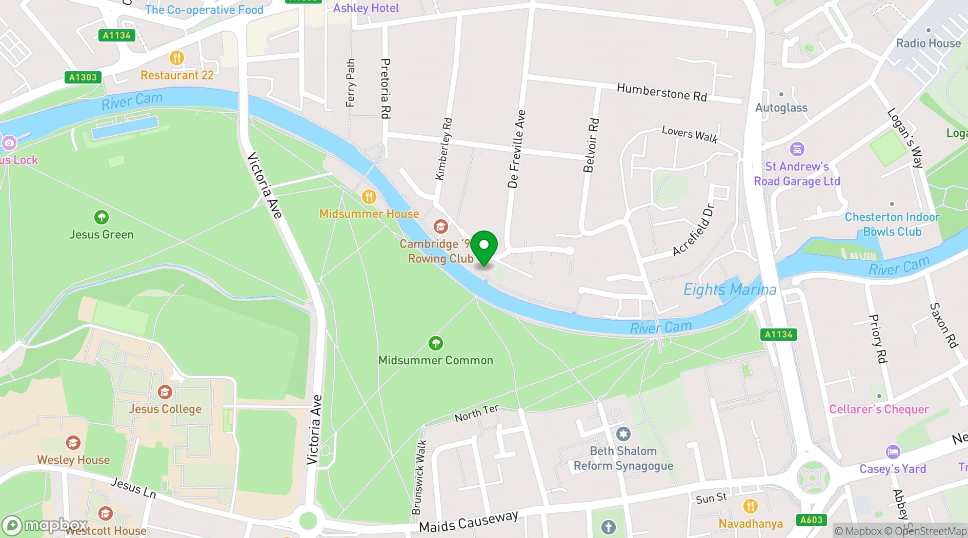 Map showing Cambridge Boat Club