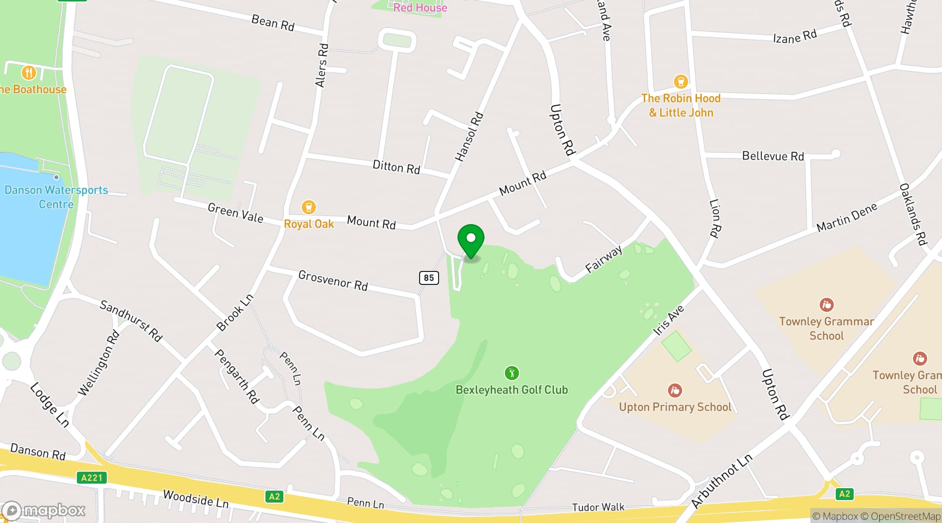 Map showing Bexleyheath Golf Club