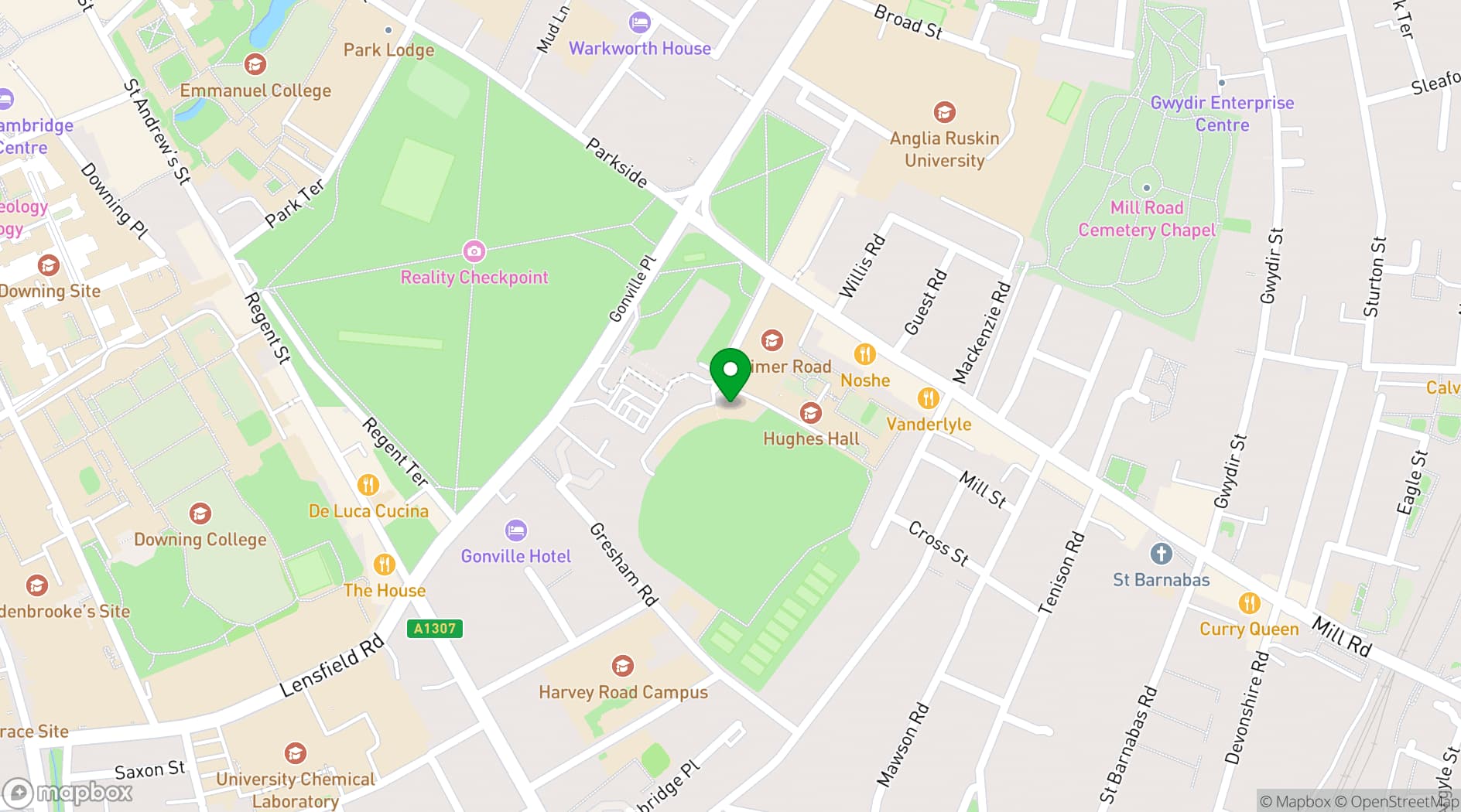 Map showing Hughes Hall