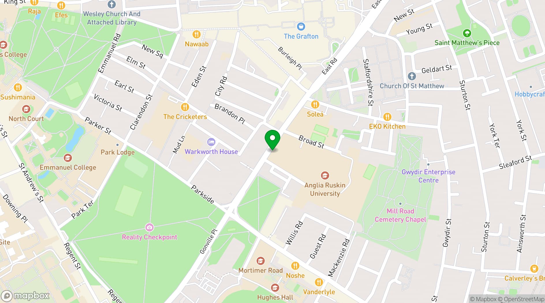 Map showing ARU Venue Hire - Cambridge