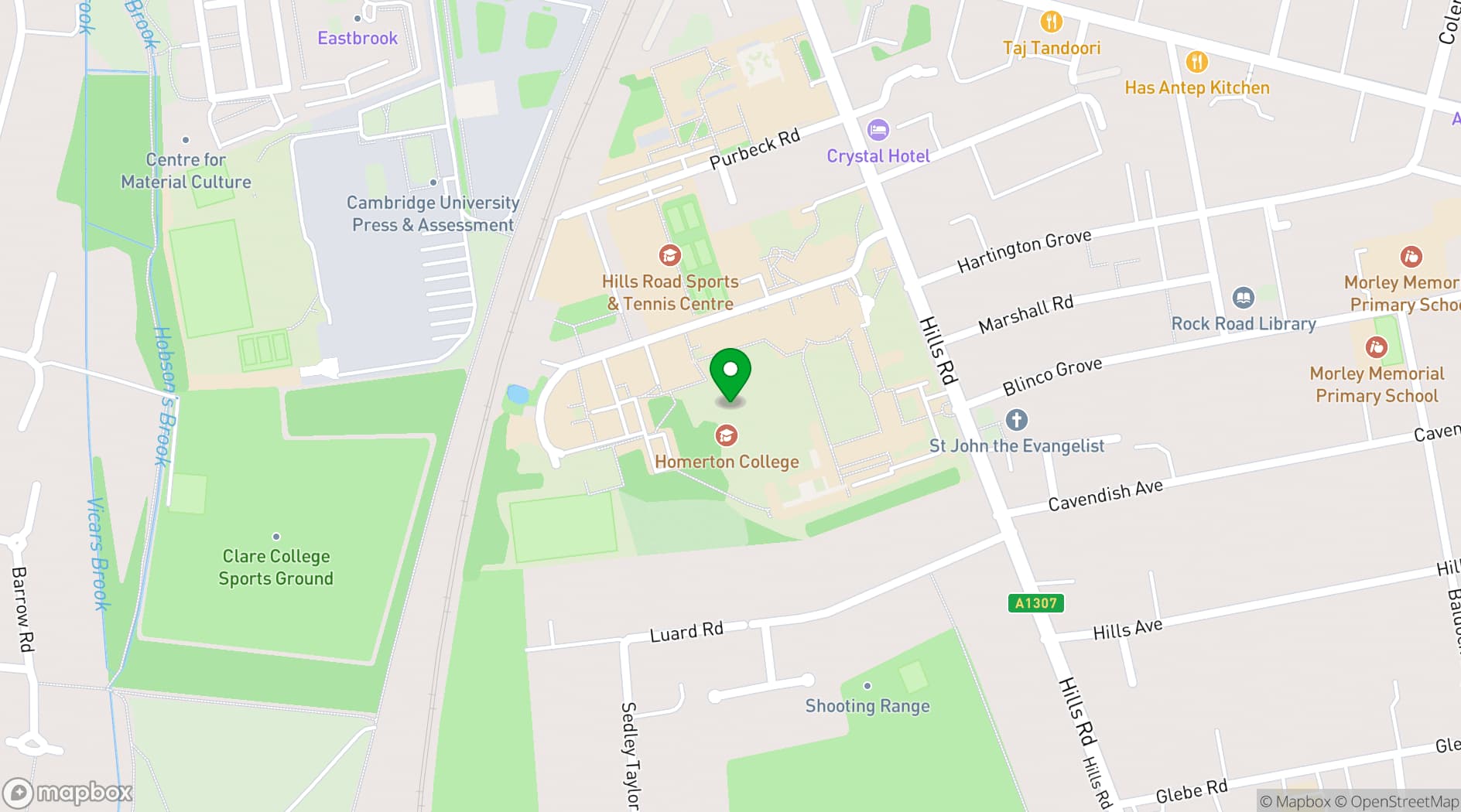 Map showing Homerton College