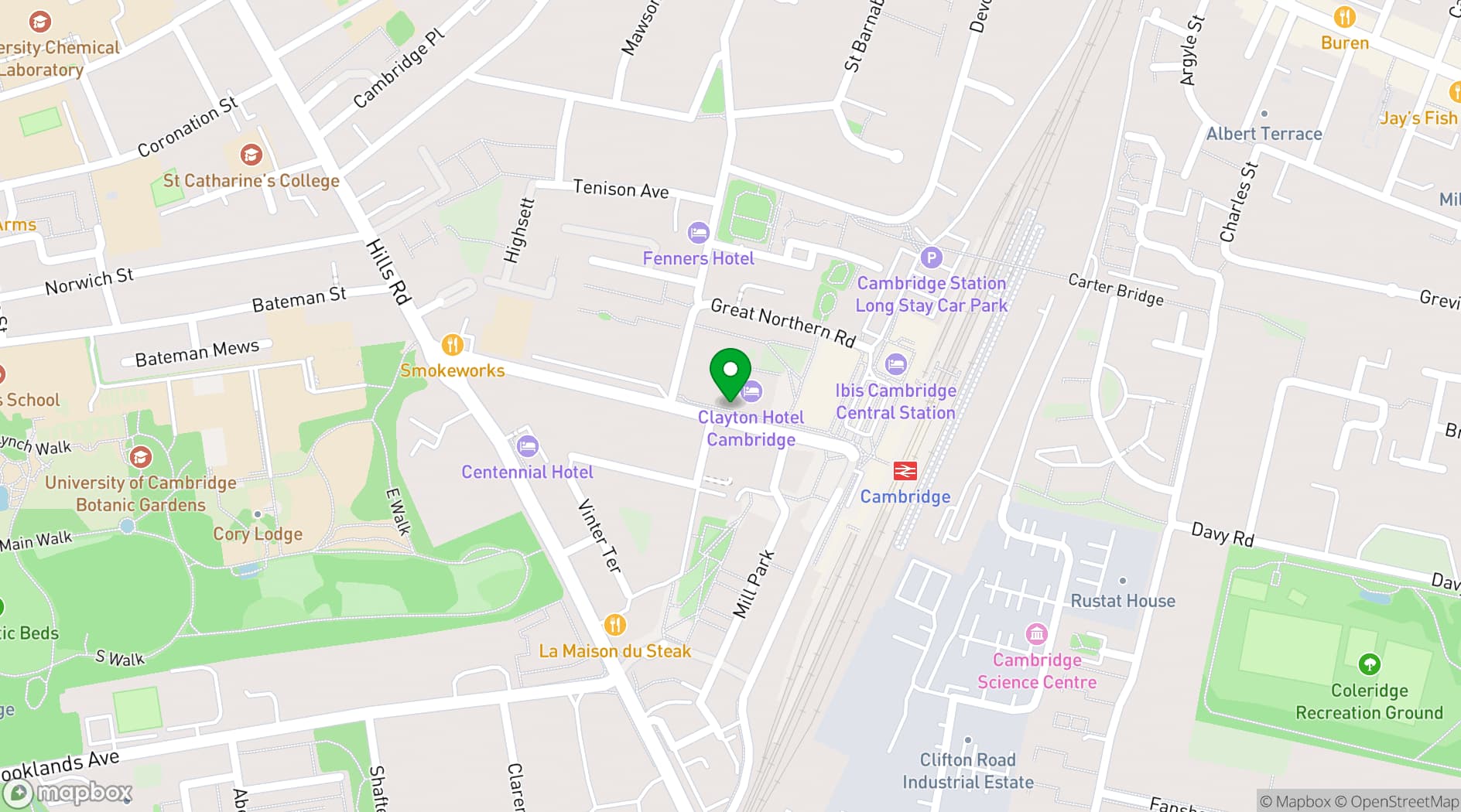 Map showing Clayton Hotel Cambridge