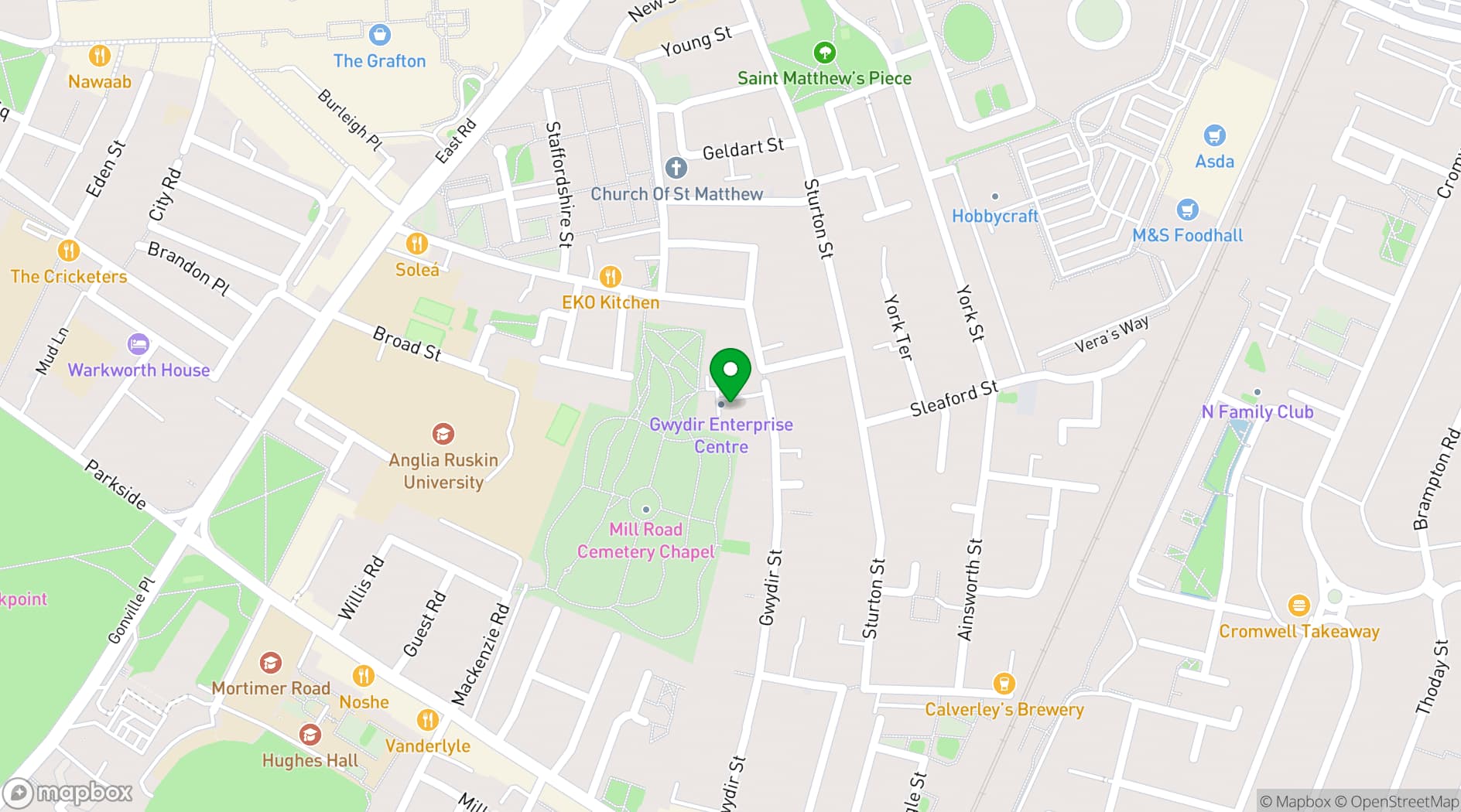 Map showing Cambridge Conference Centre