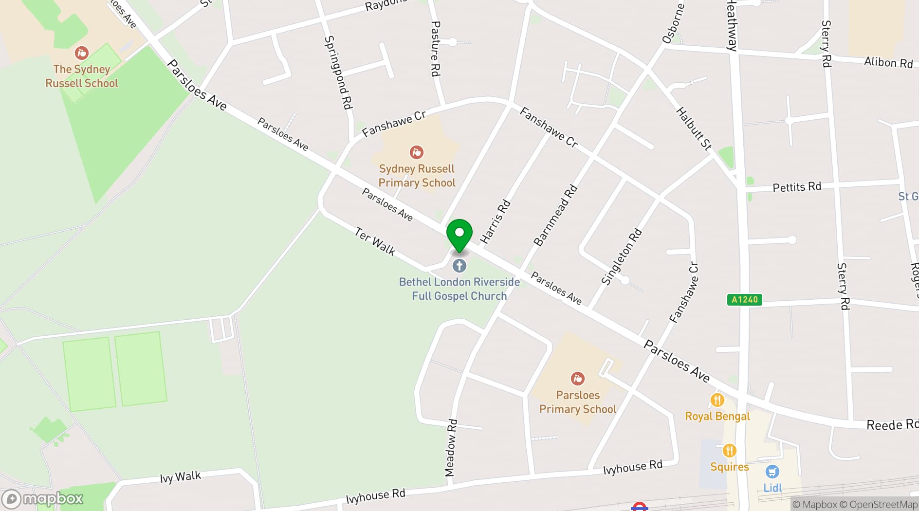 Map showing London Riverside Church