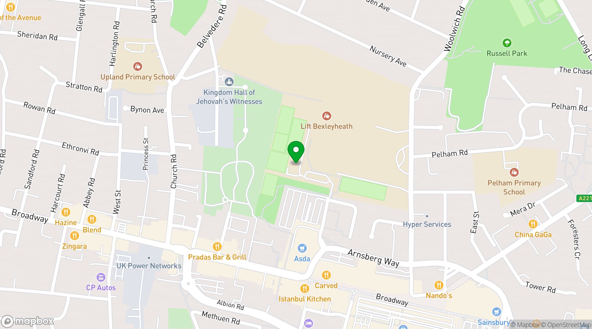 Map showing Goals Bexleyheath