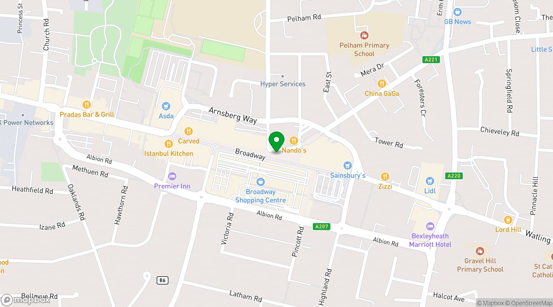 Map showing Bexleyheath Clock Tower Baptist Church