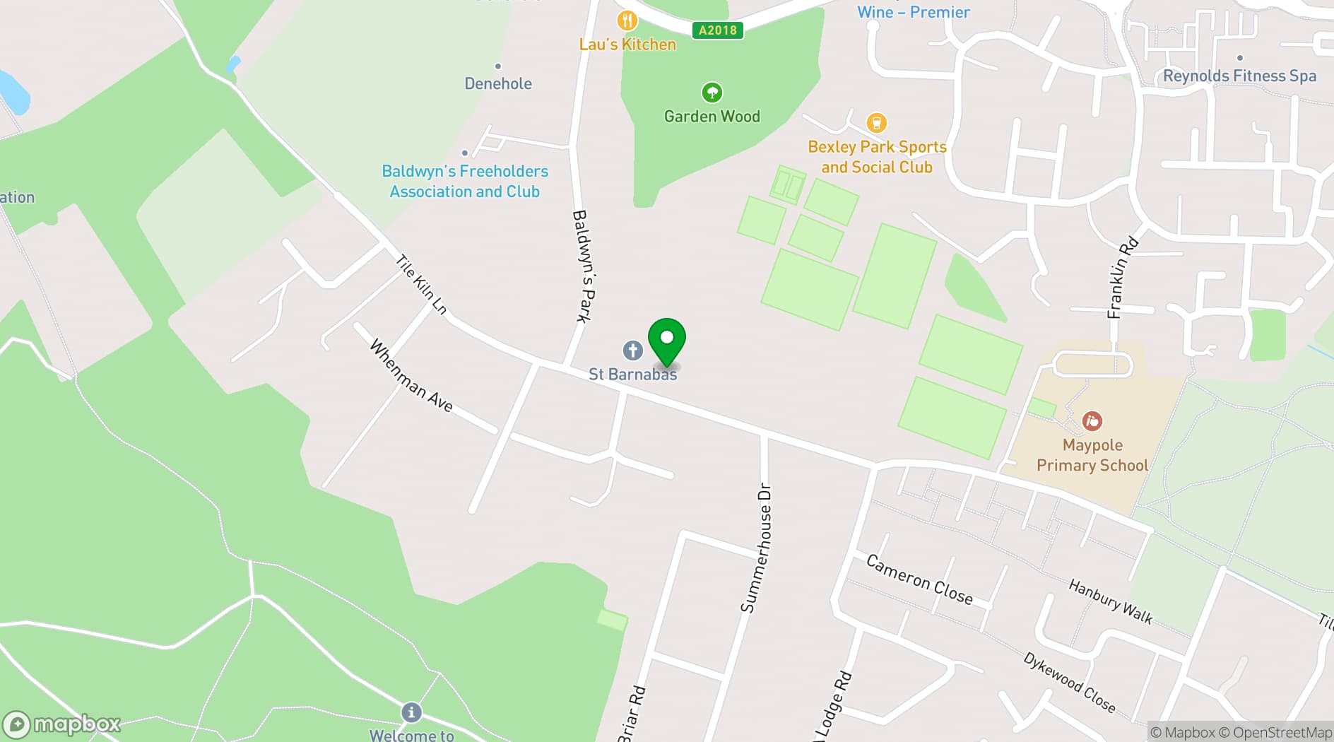 Map showing St. Barnabas Hall - Joydens Wood