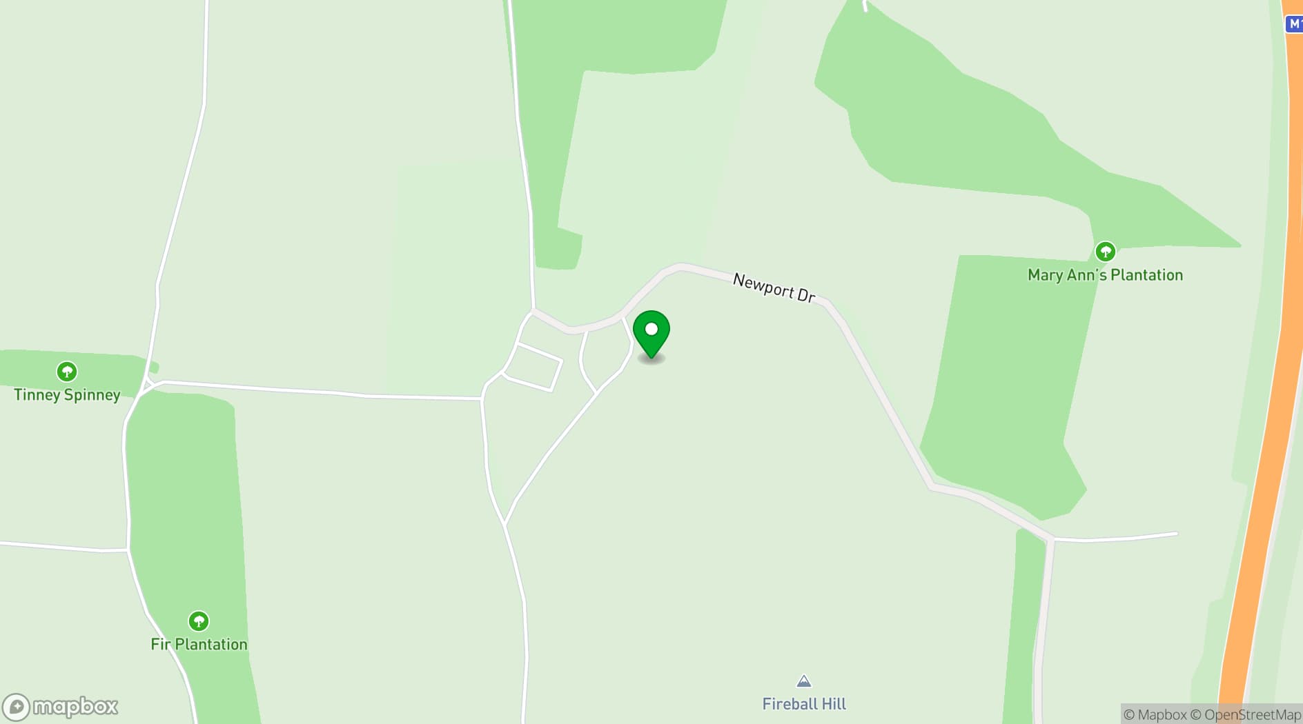 Map showing Parklands, Quendon Hall