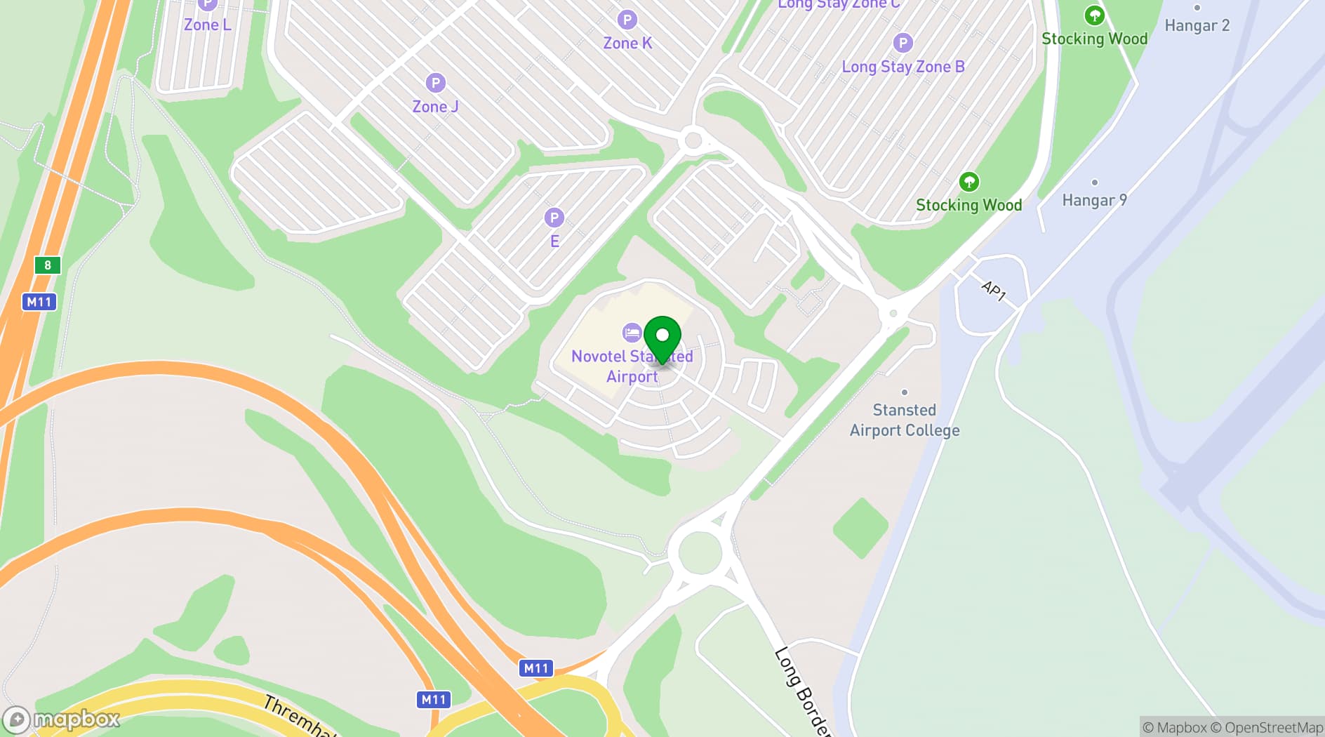 Map showing Novotel London Stansted Airport