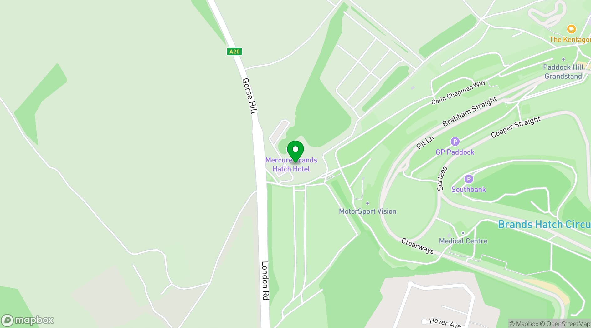 Map showing Mercure Dartford, Brands Hatch Hotel & Spa