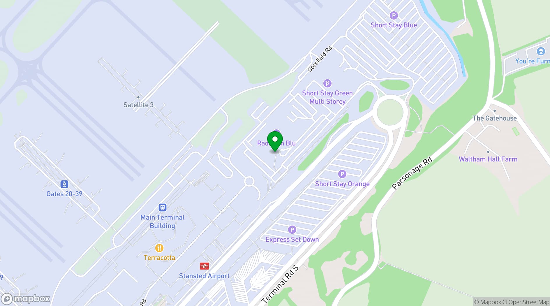 Map showing Radisson Blu Hotel London Stansted Airport
