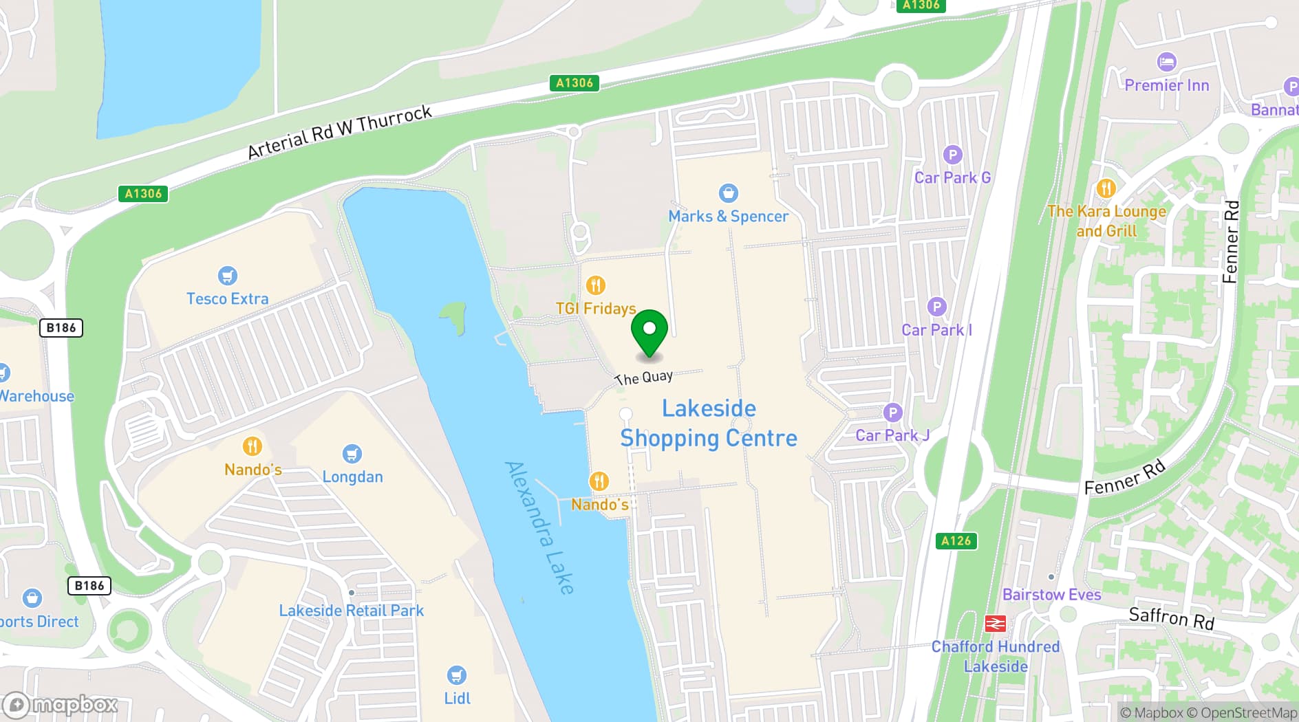 Map showing Boom Battle Bar Lakeside