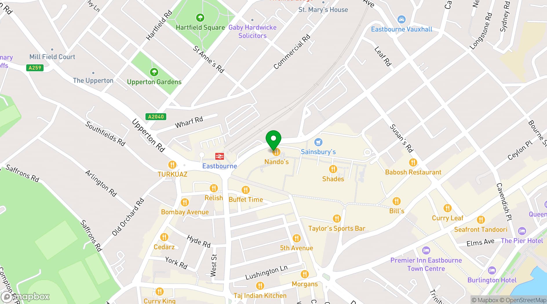 Map showing Boom Battle Bar Eastbourne