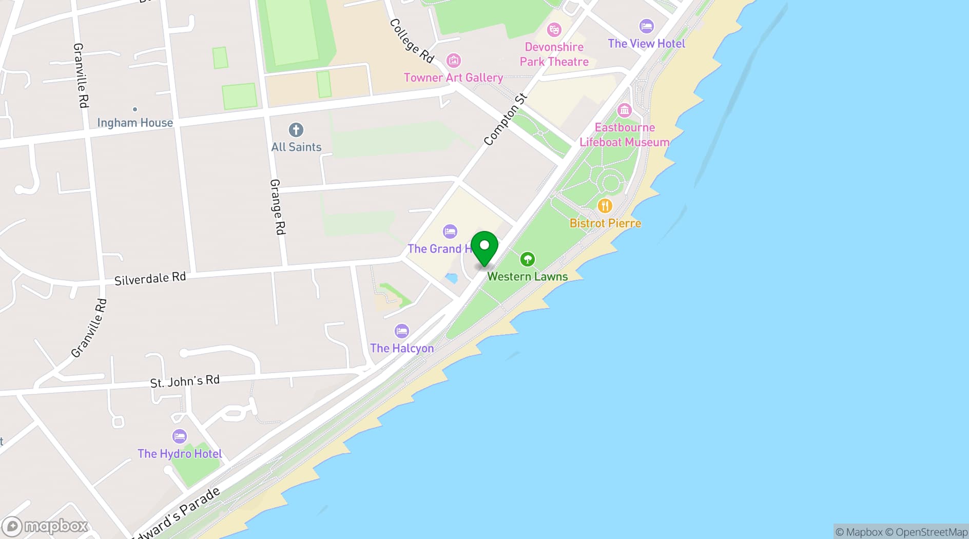 Map showing The Grand Hotel, Eastbourne