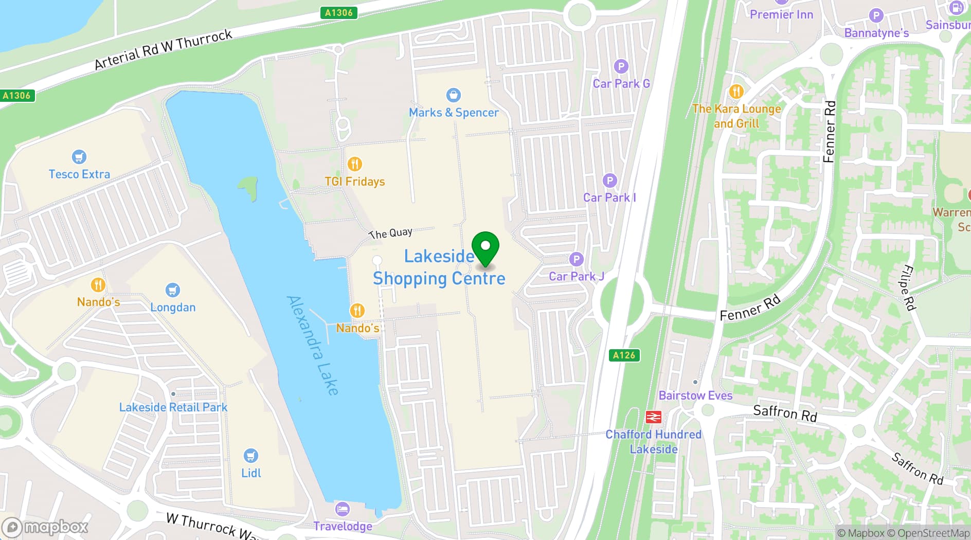 Map showing Café Rouge Lakeside