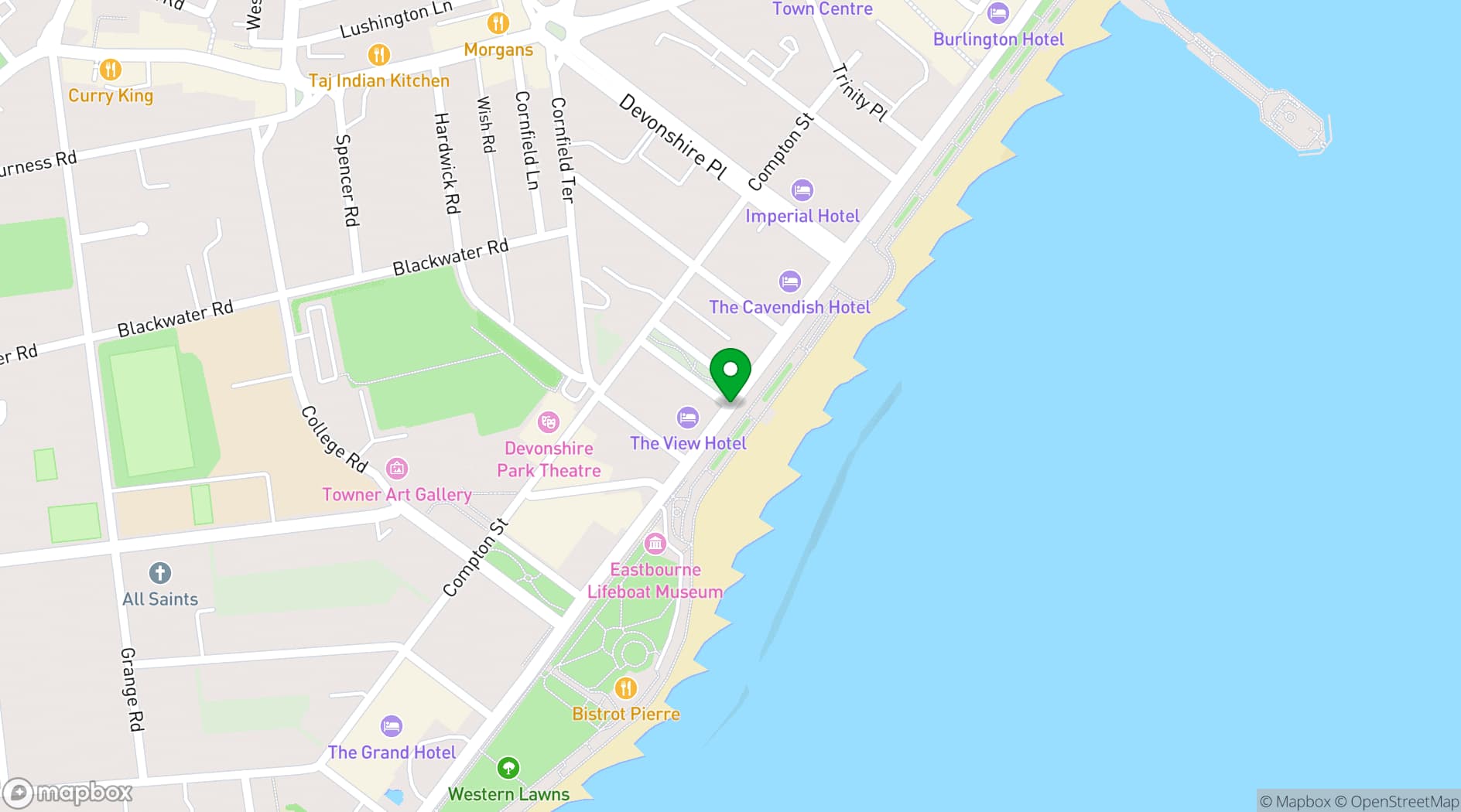 Map showing The View Hotel, Eastbourne