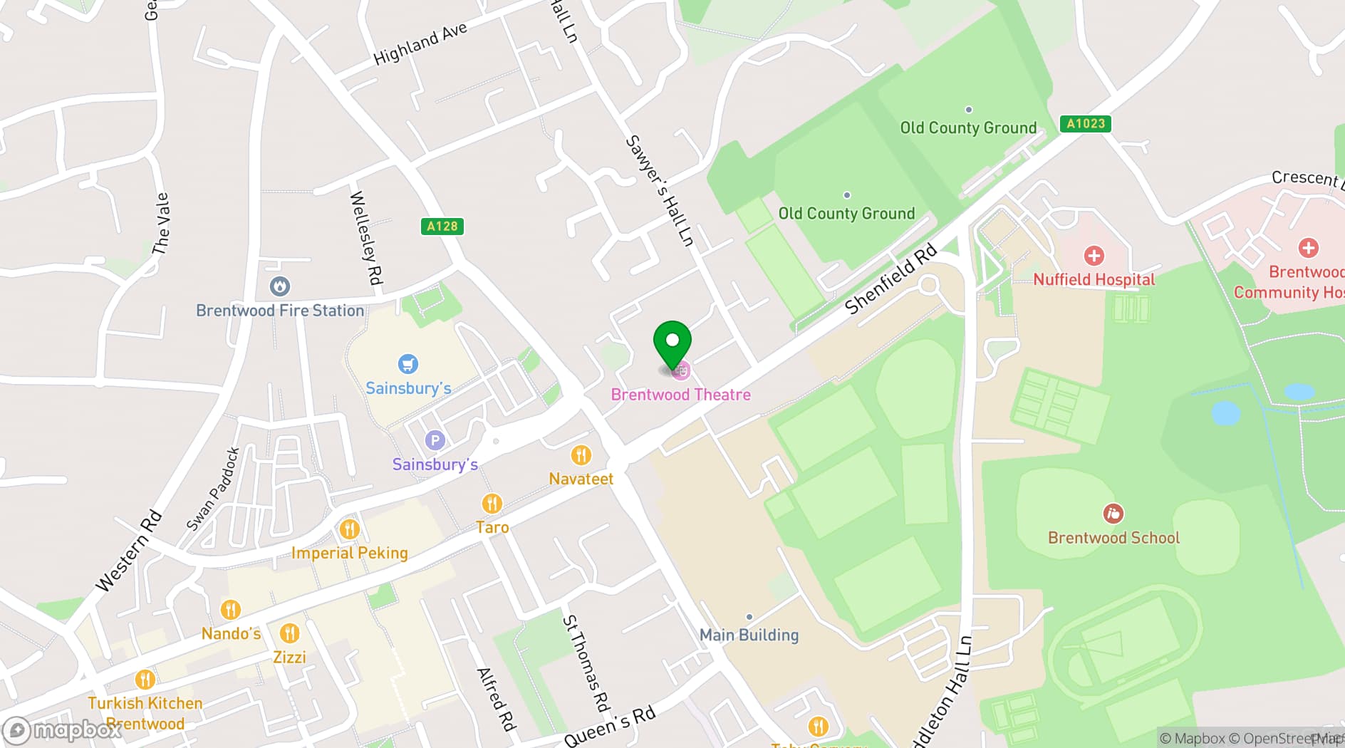 Map showing Brentwood Theatre