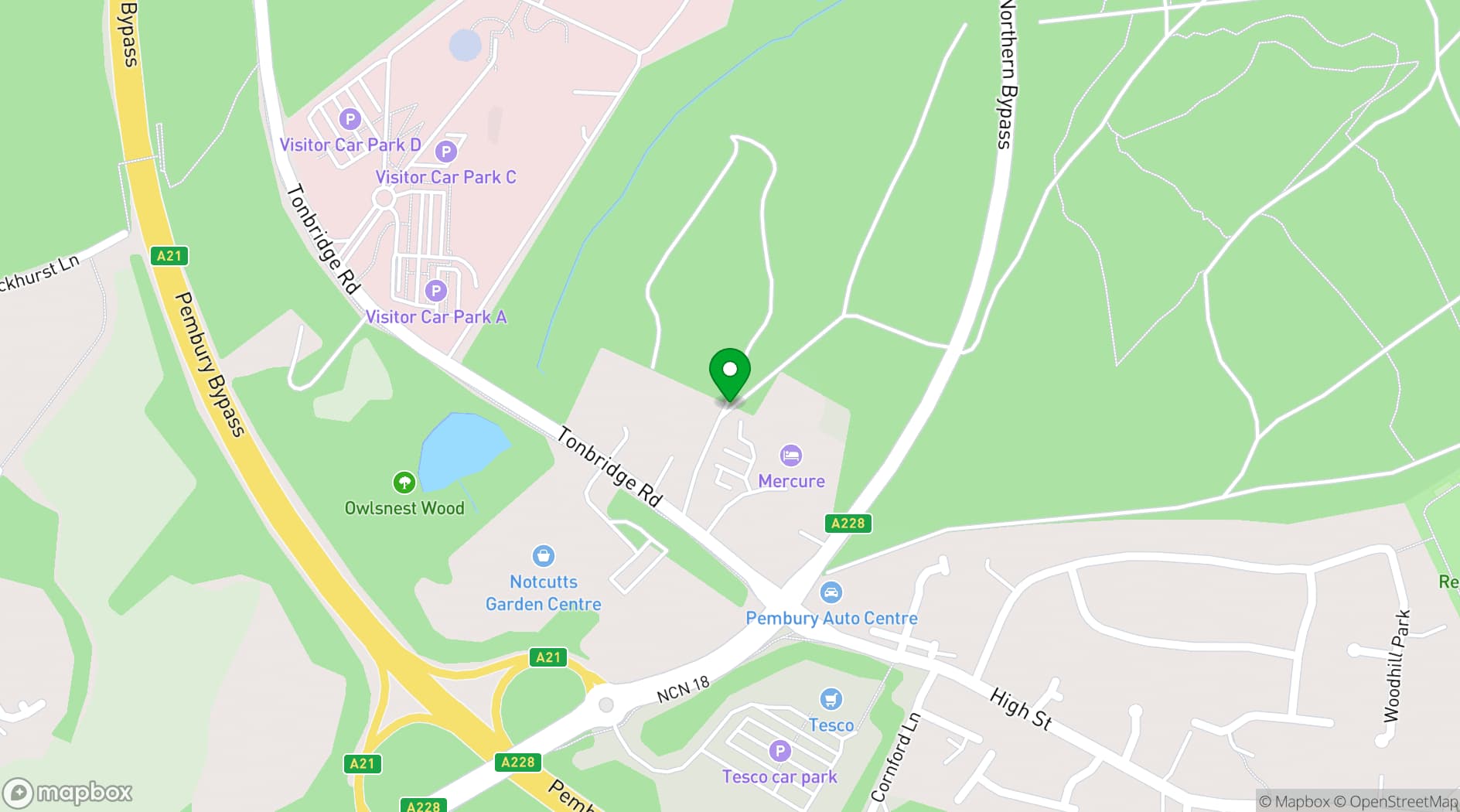 Map showing Mercure Tunbridge Wells