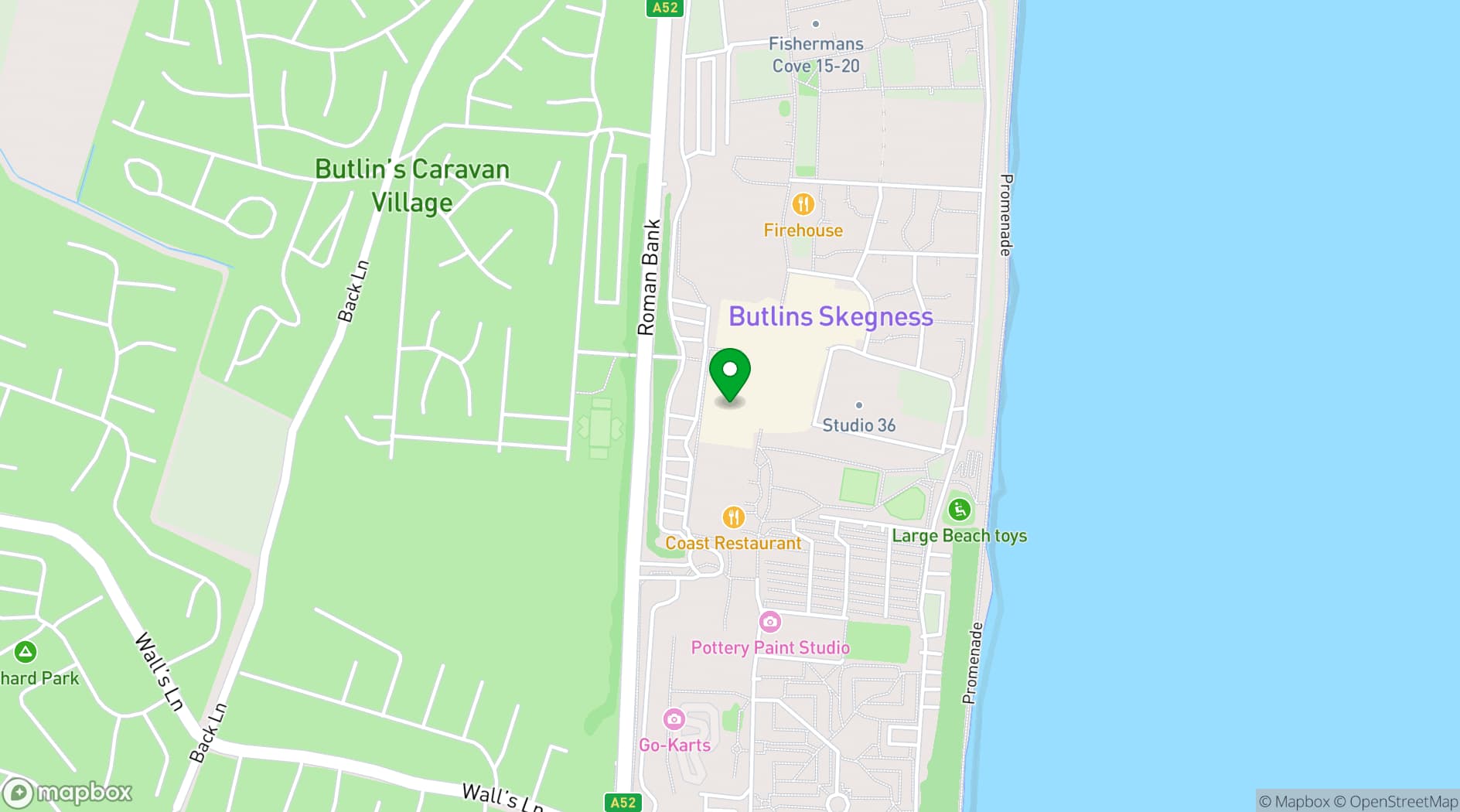 Map showing Butlin's Skegness
