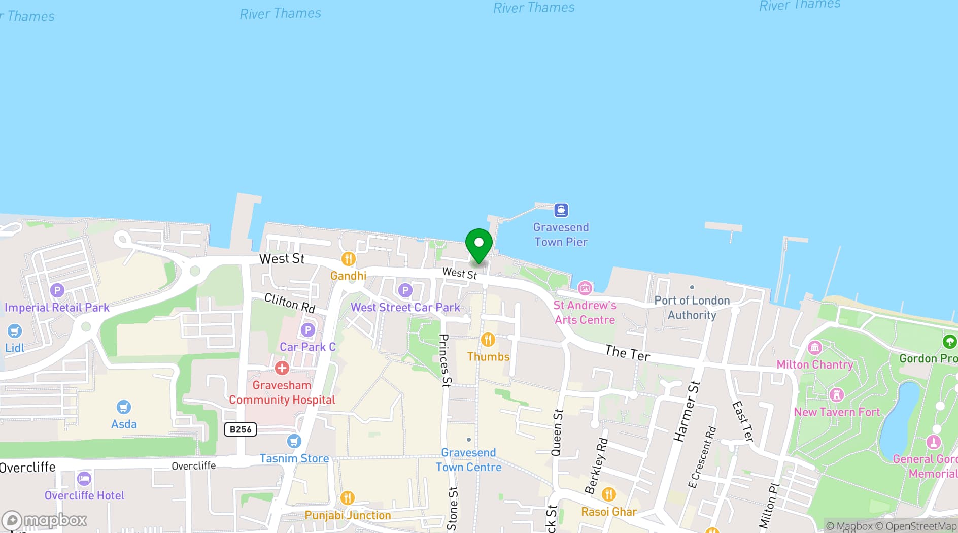 Map showing Gravesend Town Pier