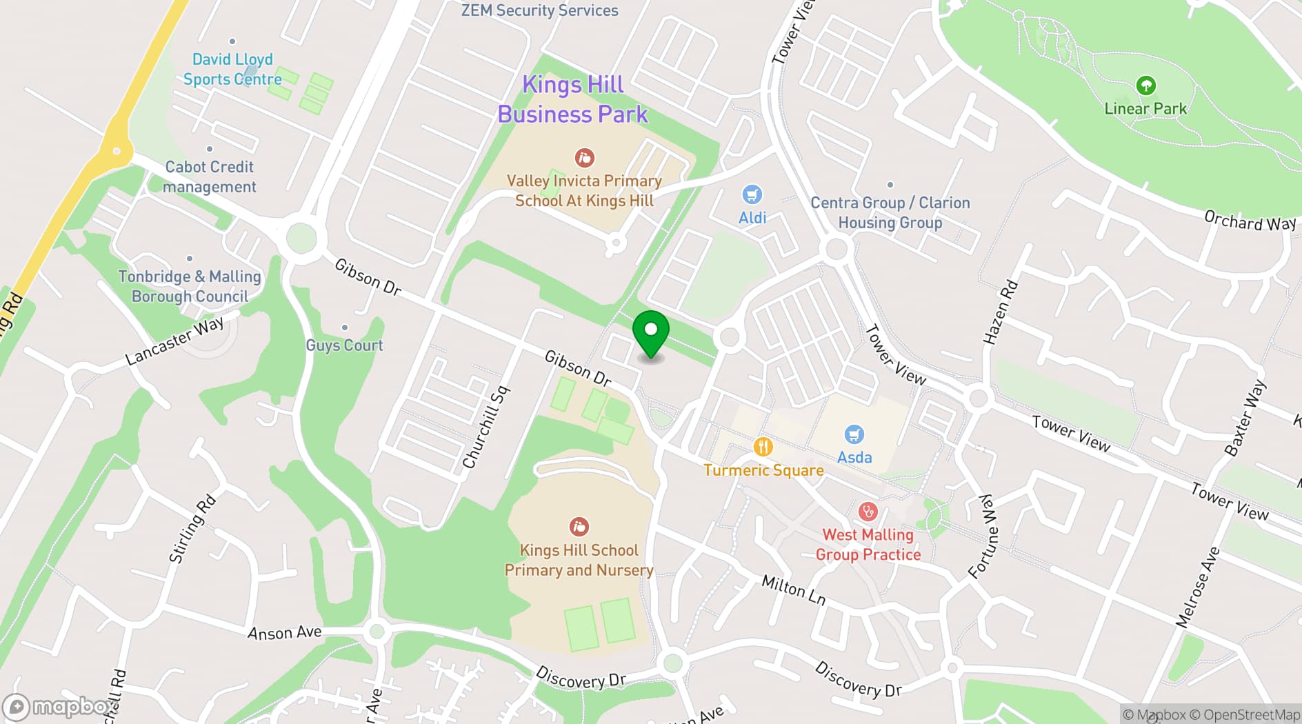 Map showing Kings Hill Community Centre