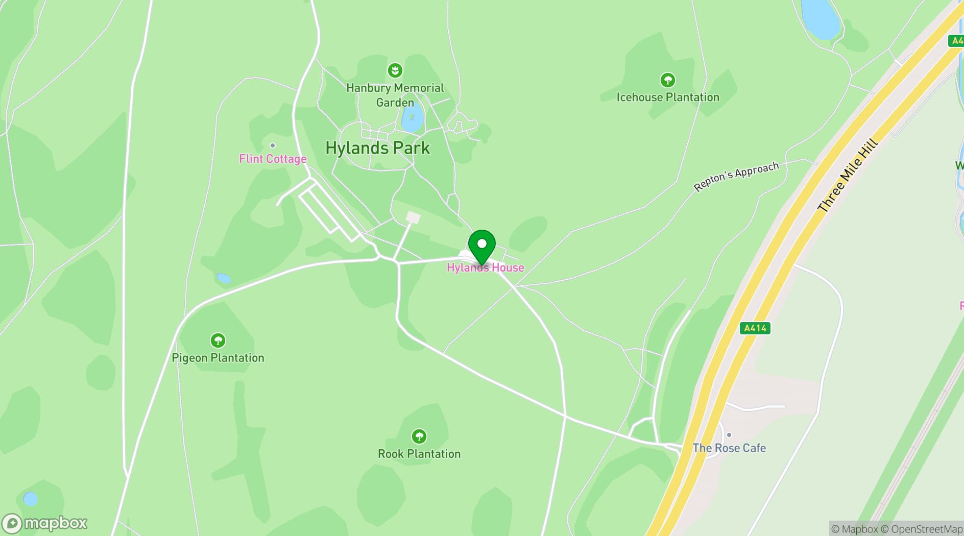 Map showing Hylands Estate