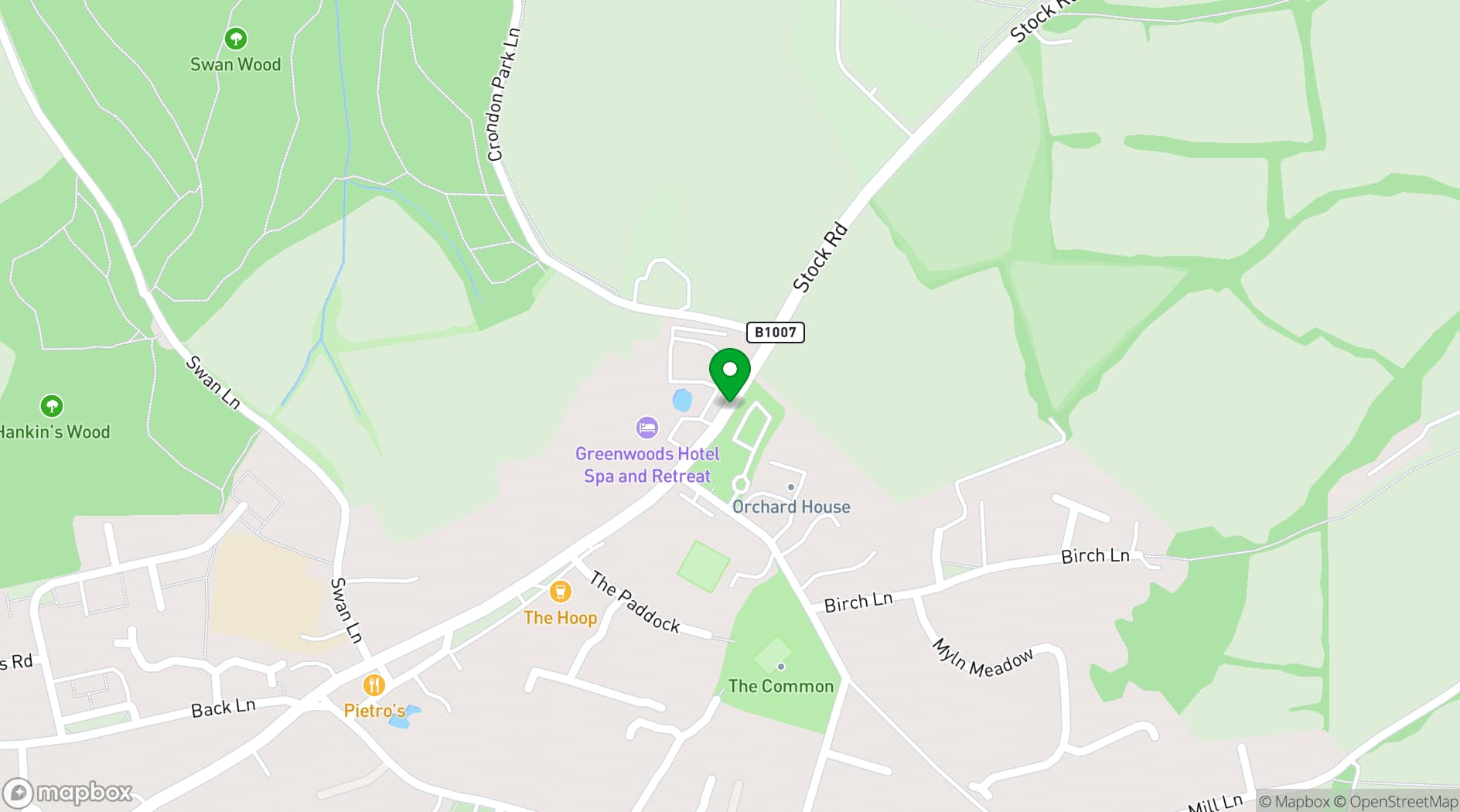 Map showing Greenwoods Hotel & Spa