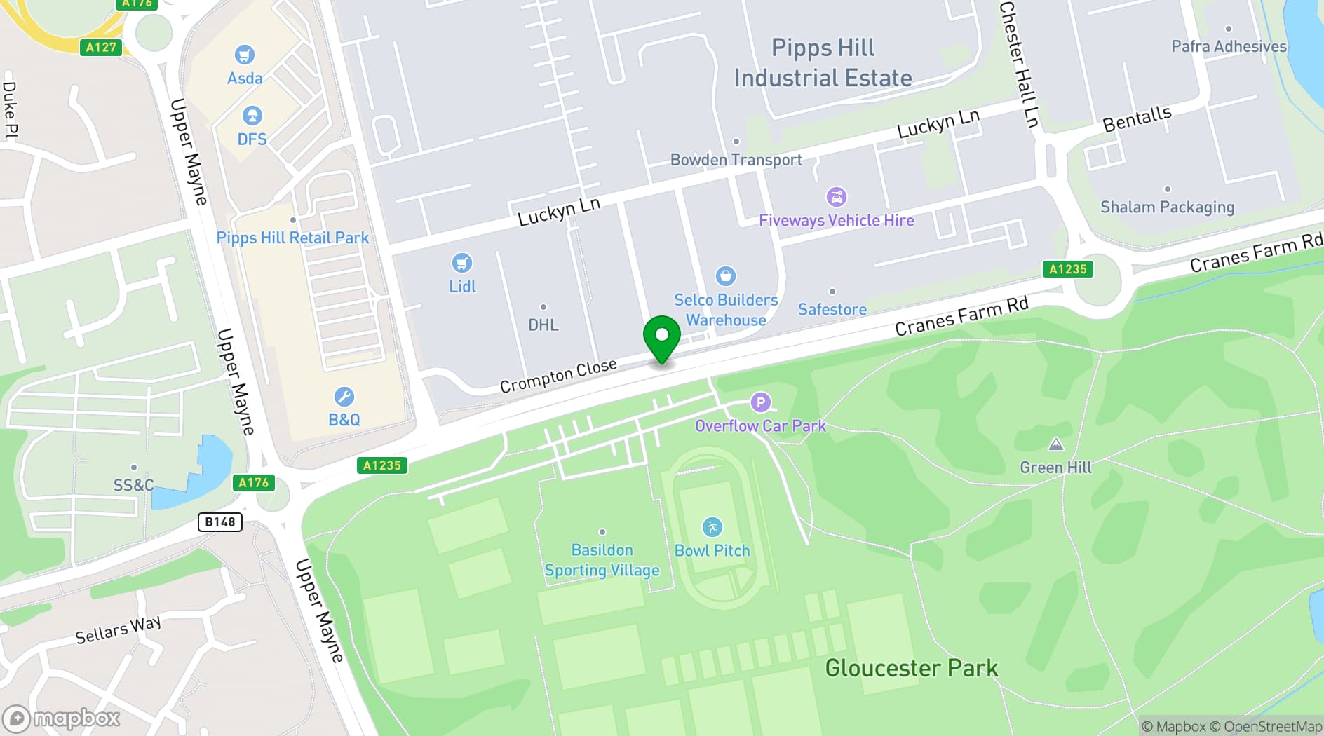 Map showing Basildon Sporting Village