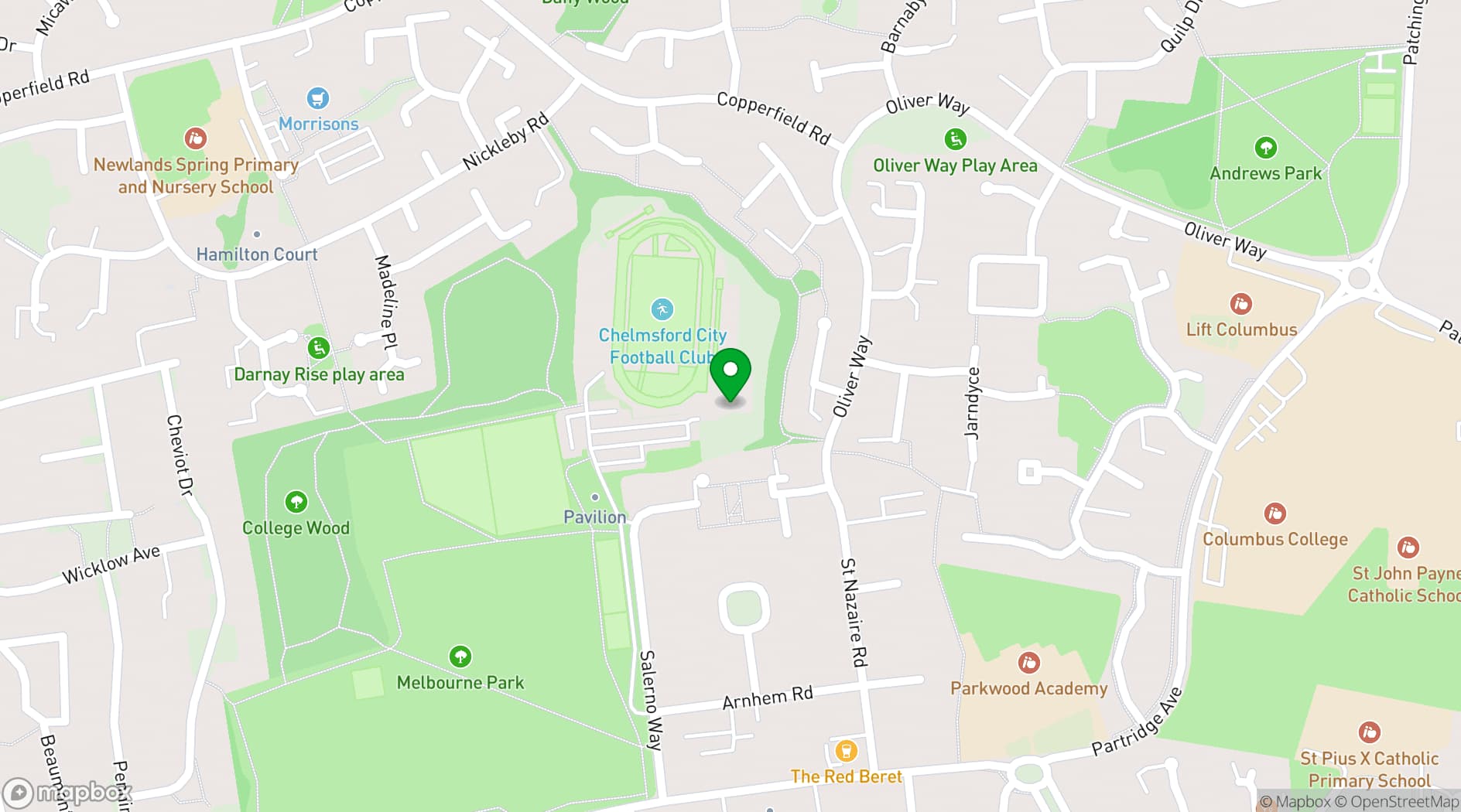 Map showing CCFC Clubhouse