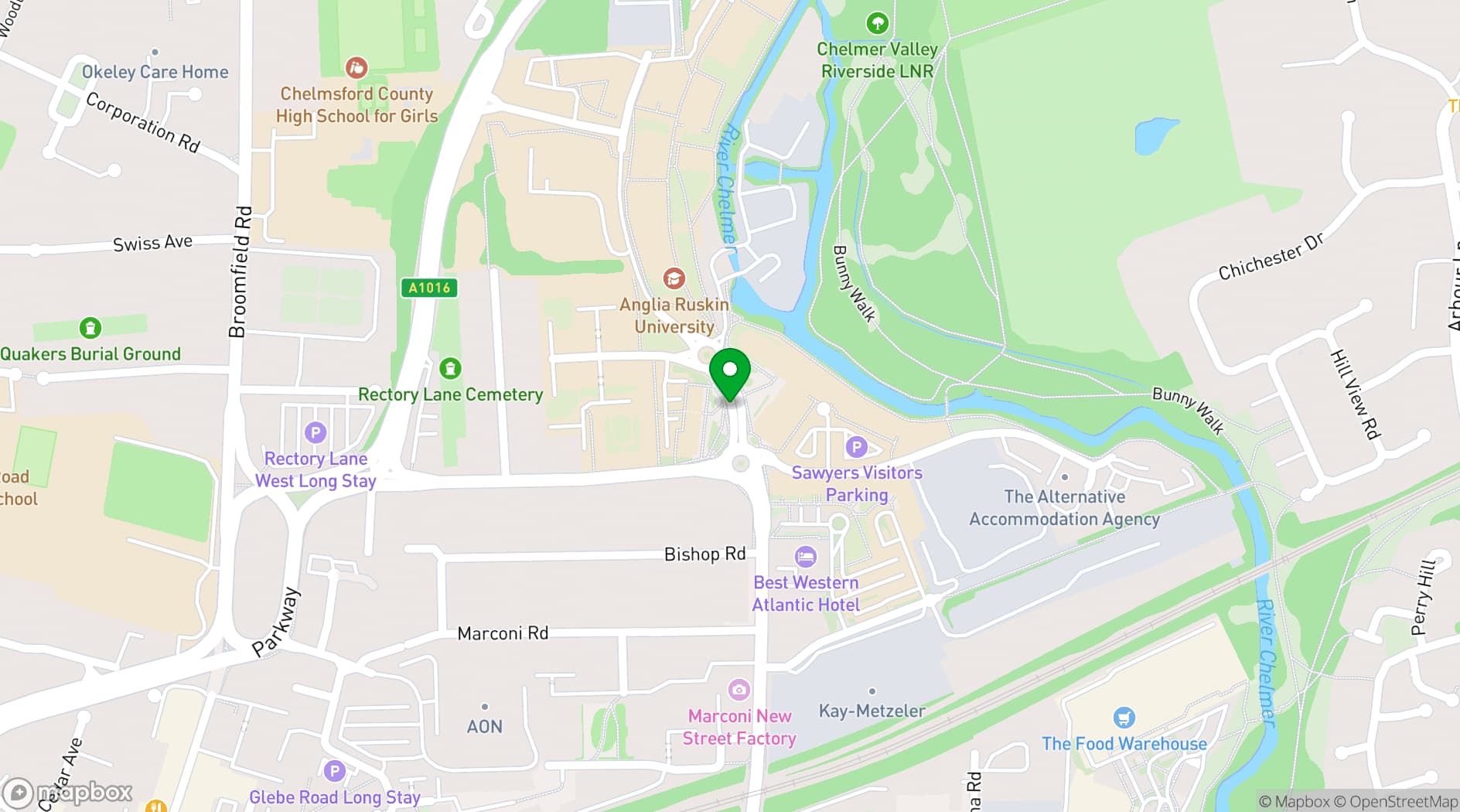 Map showing ARU Venue Hire - Chelmsford